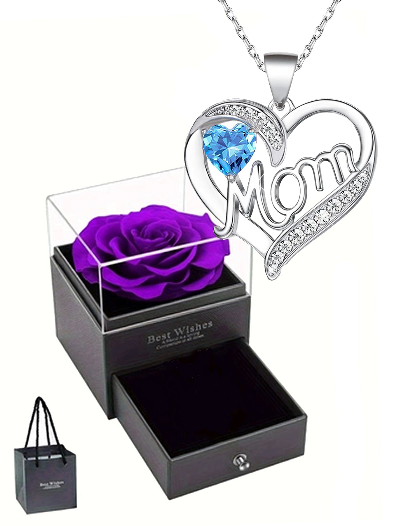 Double heart love design pendant necklace, women's mother necklace, women's rose gift box necklace, Mother's Day gift, holiday gift for mother, grandmother, anniversary gift, gift for wife, Mother's Day gift for mother, jewelry birthday gift for women