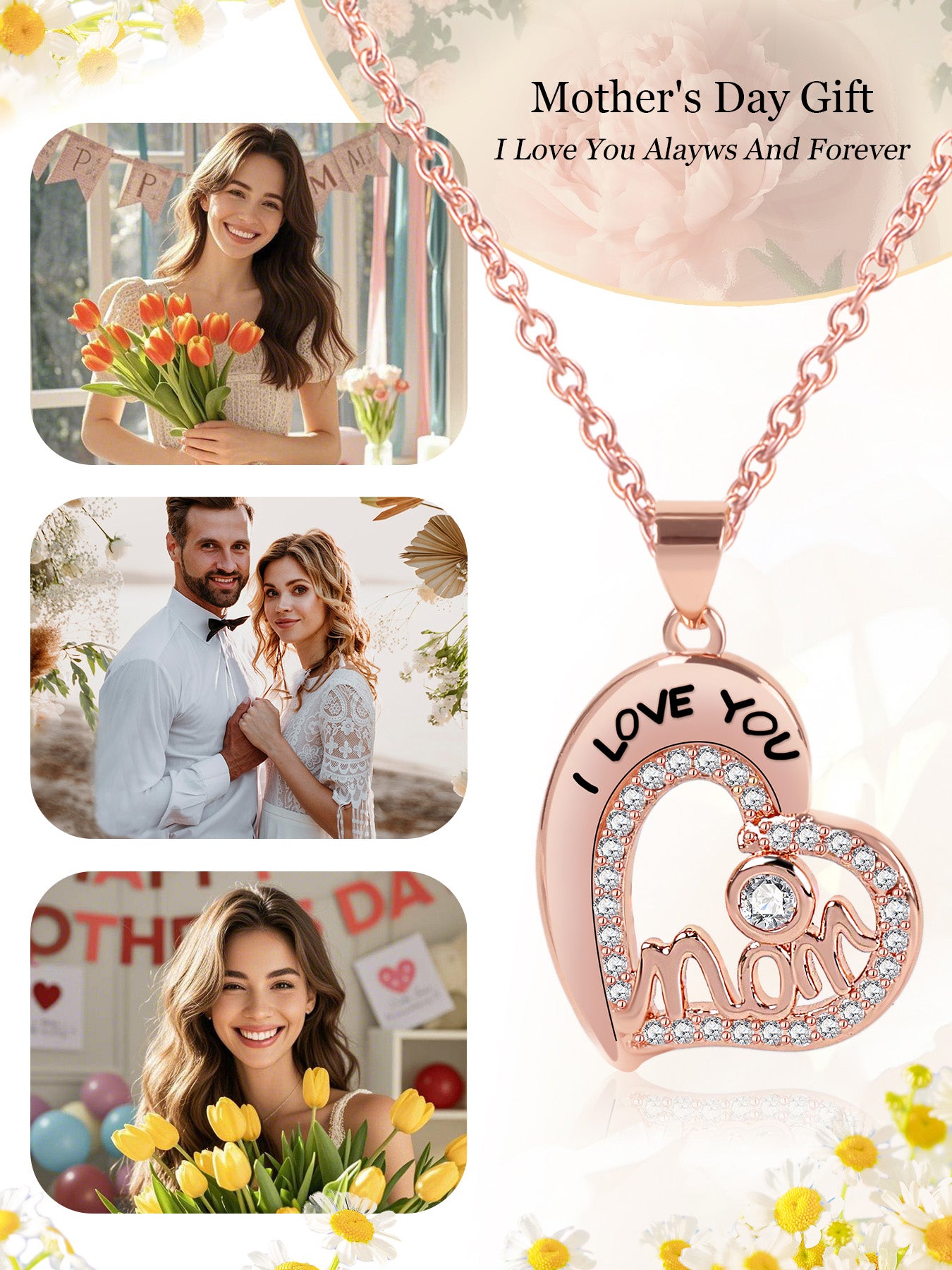 Unique love pendant necklace design with romantic rose gift box, mother's holiday gift, mother women's necklace, women's holiday gift, party fashion jewelry, Valentine's Day Thanksgiving anniversary gift, women's jewelry gift, gift for girlfriend mother w