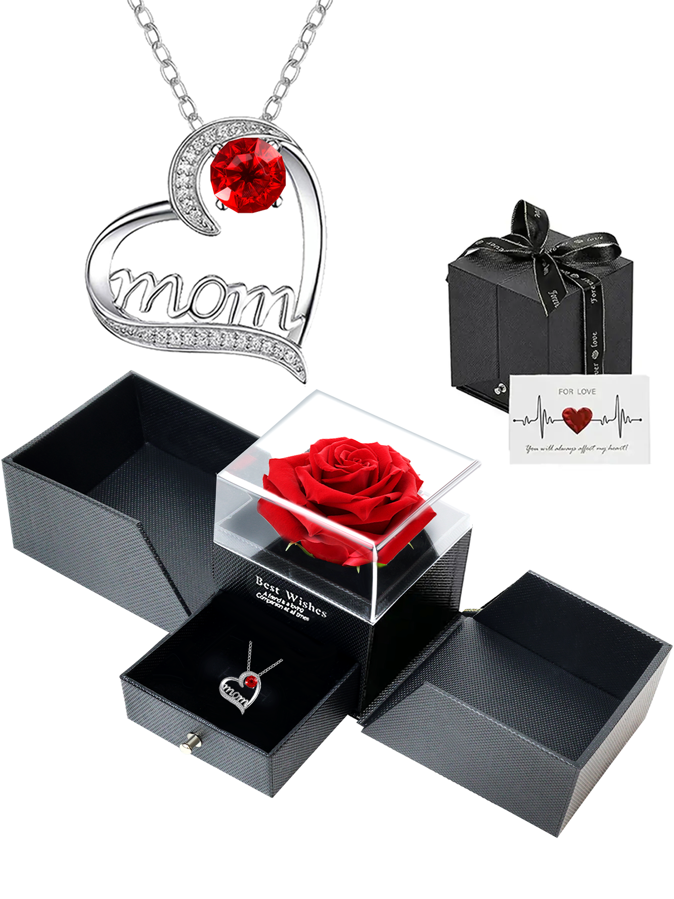 MOM all-match love necklace with double-door rose gift box, heart-shaped necklace for women, Mother's Day jewelry gift, women's necklace, daily holiday gift, anniversary gift, women's jewelry gift, gift for mother and wife