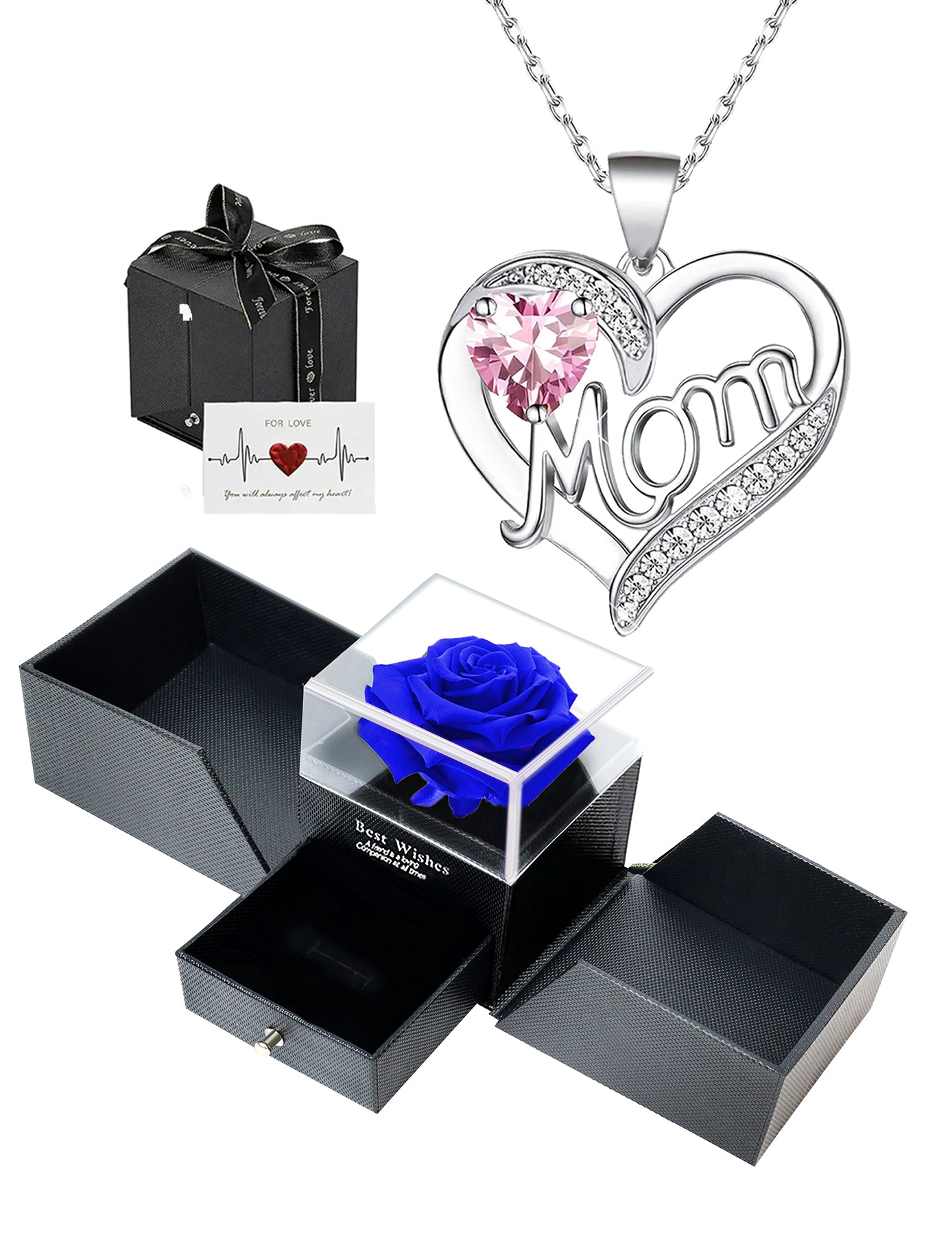 Double Heart Love Simple Pendant Necklace Double Door Rose Gift Box, Women's Mother's Necklace, Women's Rose Gift Box Necklace, Mother's Day Gift, Holiday Gift for Mom and Grandma, Gift for Wife, Mother's Day Gift for Mom, Jewelry Birthday Gift for Women,
