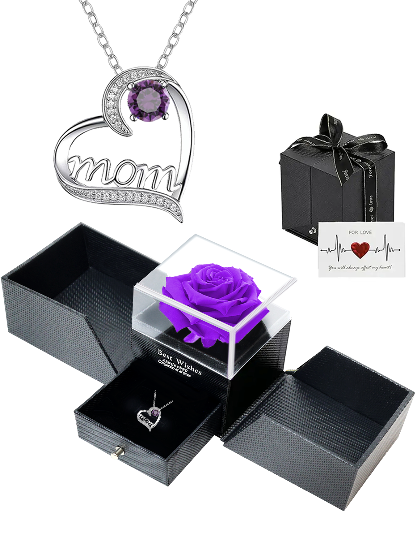 MOM all-match love necklace with double-door rose gift box, heart-shaped necklace for women, Mother's Day jewelry gift, women's necklace, daily holiday gift, anniversary gift, women's jewelry gift, gift for mother and wife