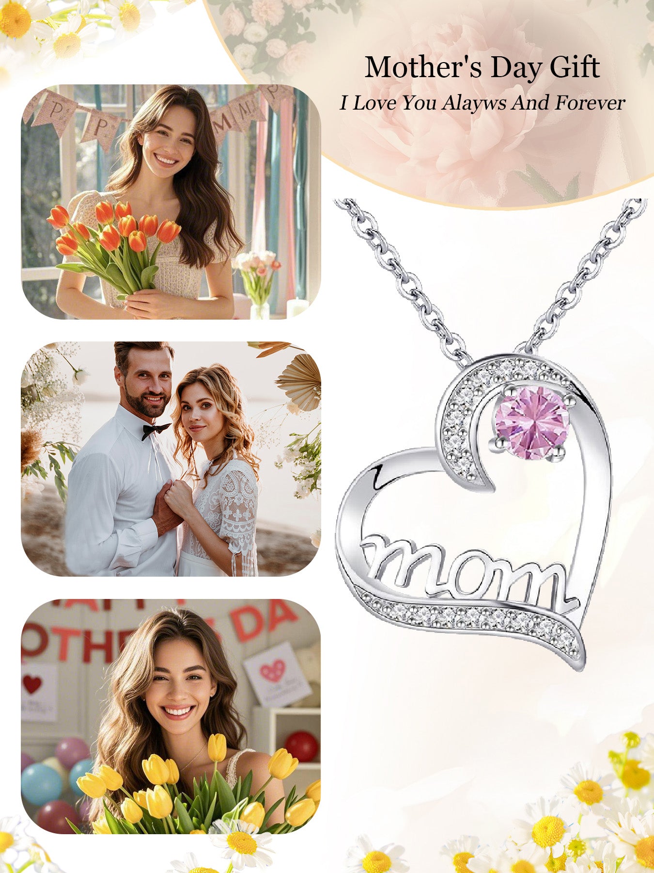 MOM all-match love necklace with double-door rose gift box, heart-shaped necklace for women, Mother's Day jewelry gift, women's necklace, daily holiday gift, anniversary gift, women's jewelry gift, gift for mother and wife