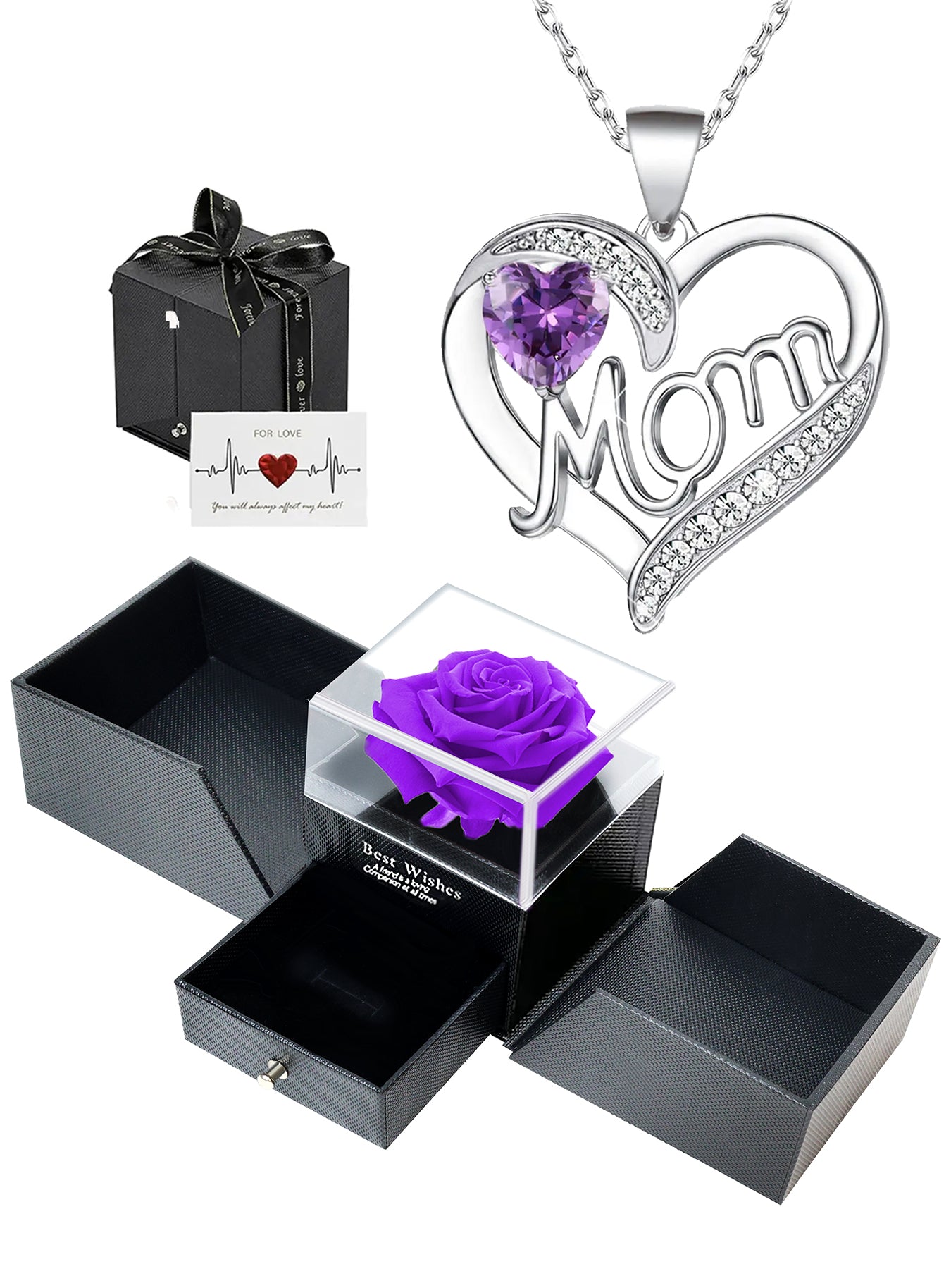 Double Heart Love Simple Pendant Necklace Double Door Rose Gift Box, Women's Mother's Necklace, Women's Rose Gift Box Necklace, Mother's Day Gift, Holiday Gift for Mom and Grandma, Gift for Wife, Mother's Day Gift for Mom, Jewelry Birthday Gift for Women,