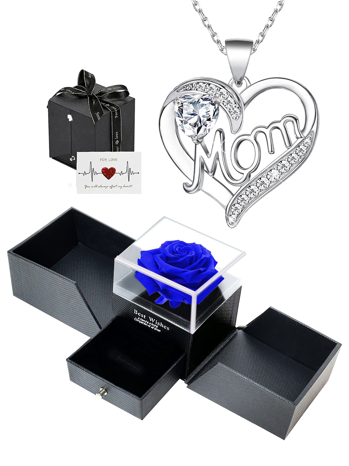 Double Heart Love Simple Pendant Necklace Double Door Rose Gift Box, Women's Mother's Necklace, Women's Rose Gift Box Necklace, Mother's Day Gift, Holiday Gift for Mom and Grandma, Gift for Wife, Mother's Day Gift for Mom, Jewelry Birthday Gift for Women,