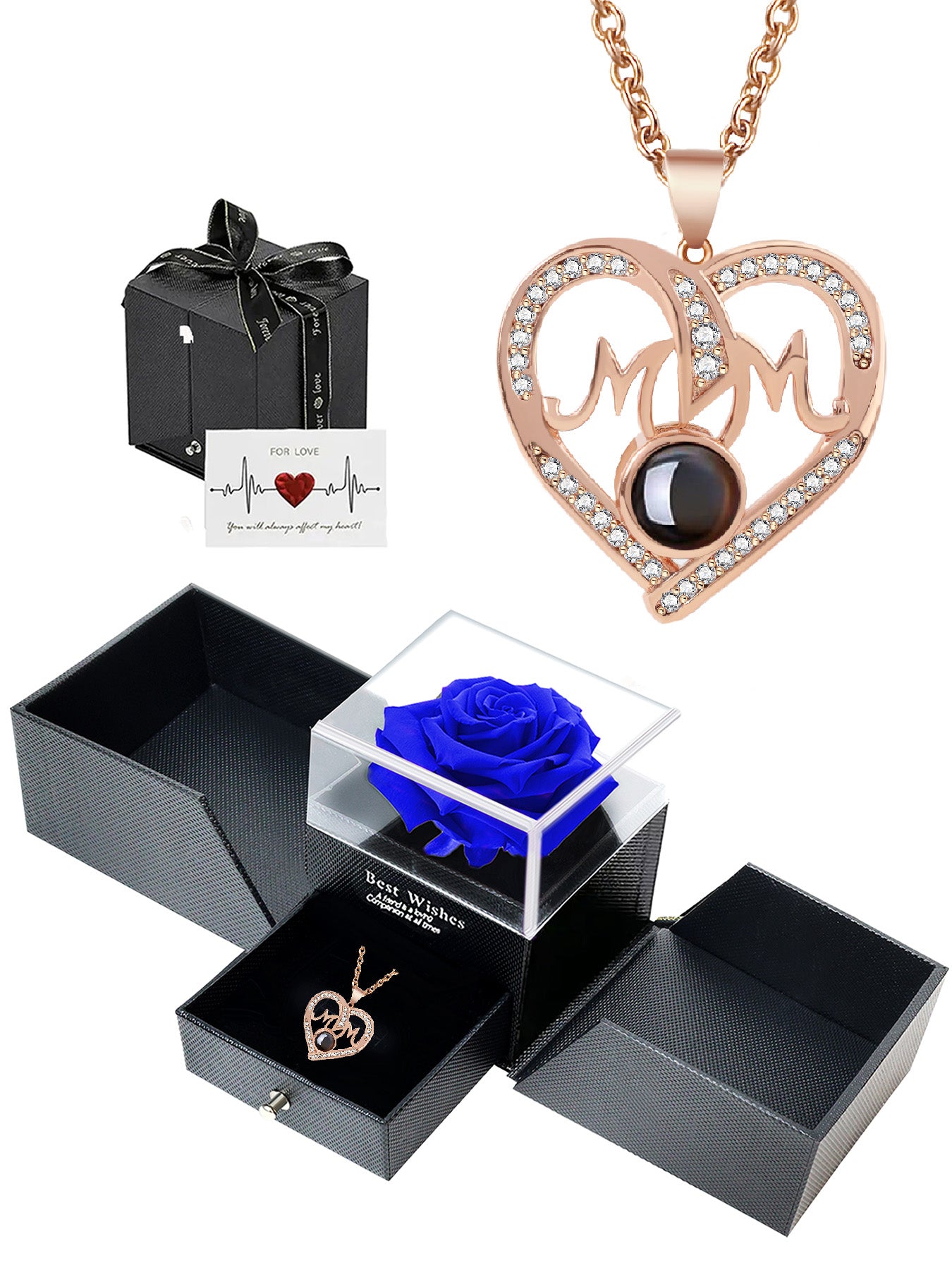 Simple love mom projection necklace with double door rose gift box, anniversary gift for mom and grandma, Mother's Day gift, daily holiday gift, gift for mom and wife, Valentine's Day, Christmas, Thanksgiving, anniversary gift, women's necklace, women's j