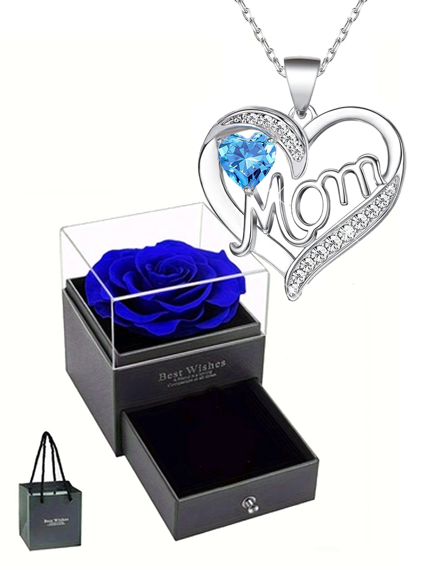Double heart love design pendant necklace, women's mother necklace, women's rose gift box necklace, Mother's Day gift, holiday gift for mother, grandmother, anniversary gift, gift for wife, Mother's Day gift for mother, jewelry birthday gift for women