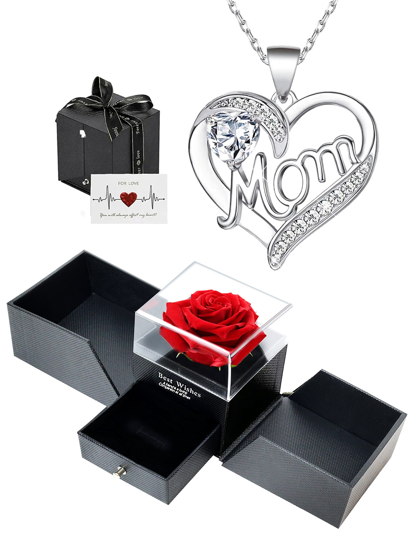 Double Heart Love Simple Pendant Necklace Double Door Rose Gift Box, Women's Mother's Necklace, Women's Rose Gift Box Necklace, Mother's Day Gift, Holiday Gift for Mom and Grandma, Gift for Wife, Mother's Day Gift for Mom, Jewelry Birthday Gift for Women,