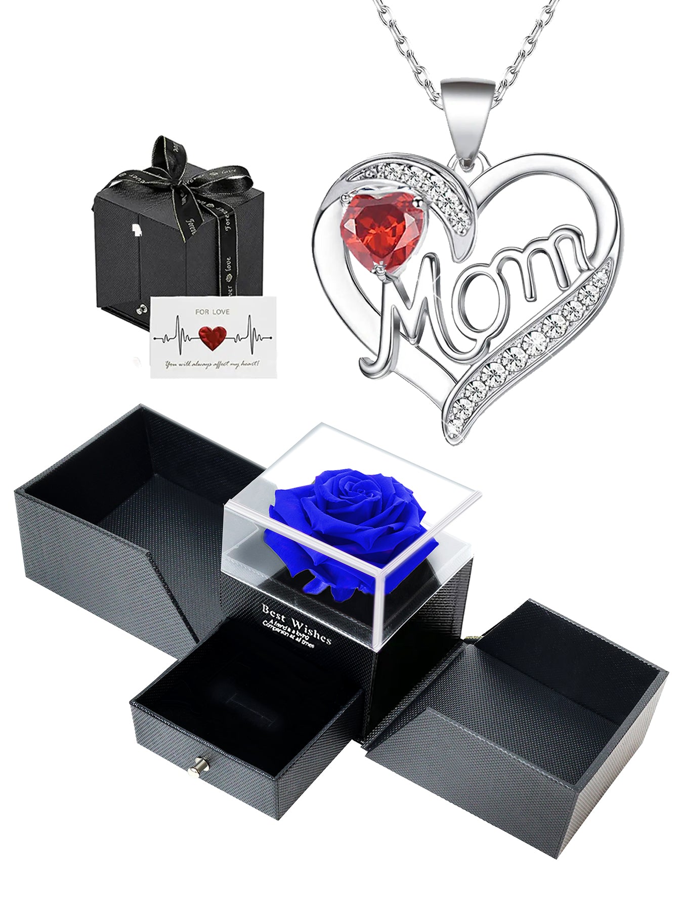Double Heart Love Simple Pendant Necklace Double Door Rose Gift Box, Women's Mother's Necklace, Women's Rose Gift Box Necklace, Mother's Day Gift, Holiday Gift for Mom and Grandma, Gift for Wife, Mother's Day Gift for Mom, Jewelry Birthday Gift for Women,