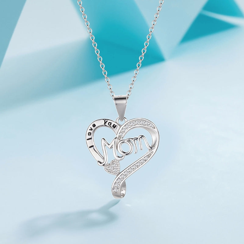 Hollow design double heart necklace mom style with romantic rose apple gift box, women's jewelry gift, mother's day women's necklace, anniversary gift for mom and grandma, mother's day gift, party fashion jewelry, mom women's necklace, anniversary gift fo
