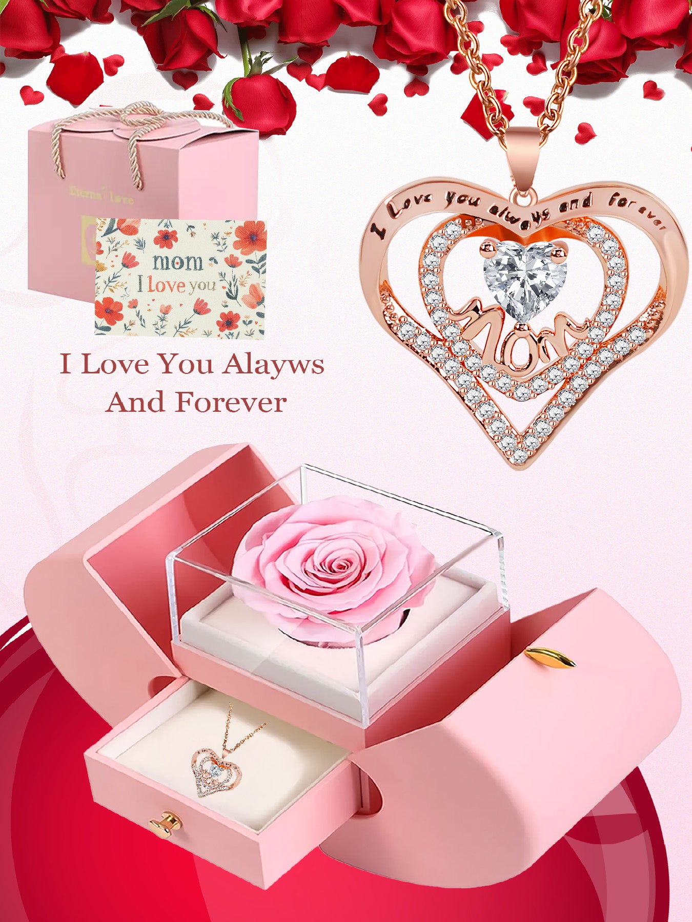 Romantic heart-shaped necklace mom design, anniversary gift for mom and grandma, Mother's Day gift, party fashion jewelry, mom women's necklace, gift for girlfriend, mother and wife, anniversary gift, women's mother necklace, women's jewelry gift