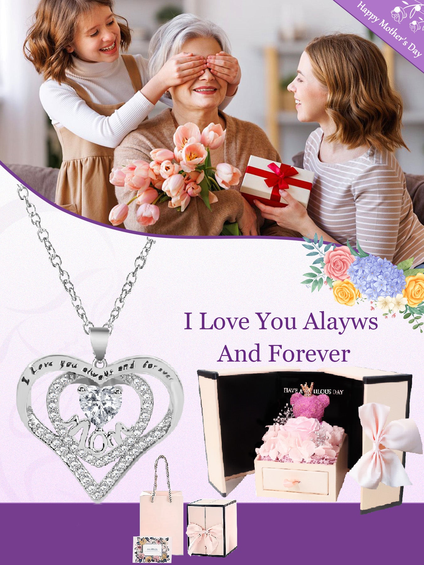 All-match heart-shaped necklace mom design, anniversary gift for mom and grandma, Mother's Day gift, party fashion jewelry, mom women's necklace, gift for girlfriend, mother and wife, anniversary gift, women's mother necklace, women's jewelry gift
