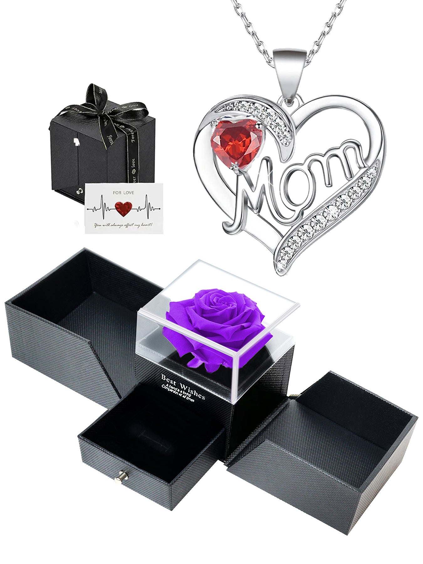 Double Heart Love Simple Pendant Necklace Double Door Rose Gift Box, Women's Mother's Necklace, Women's Rose Gift Box Necklace, Mother's Day Gift, Holiday Gift for Mom and Grandma, Gift for Wife, Mother's Day Gift for Mom, Jewelry Birthday Gift for Women,