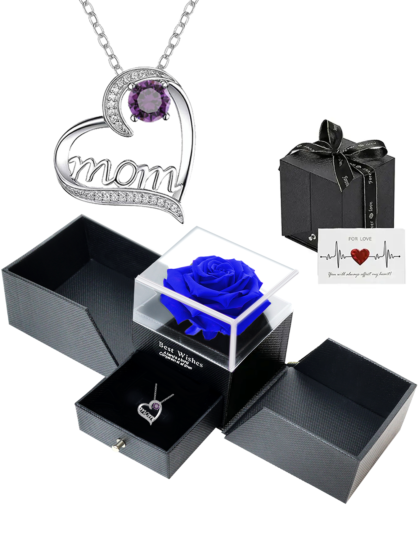 MOM all-match love necklace with double-door rose gift box, heart-shaped necklace for women, Mother's Day jewelry gift, women's necklace, daily holiday gift, anniversary gift, women's jewelry gift, gift for mother and wife