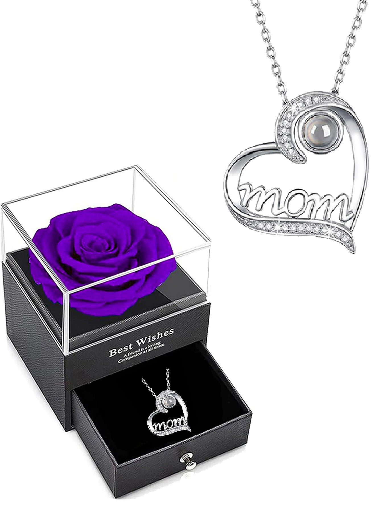 Heart-shaped projection necklace in one hundred languages with exquisite gift box, women's mother necklace, Mother's Day gift, holiday gift for mother and grandmother, anniversary gift, gift for wife, Mother's Day gift for mother, birthday gift for wome