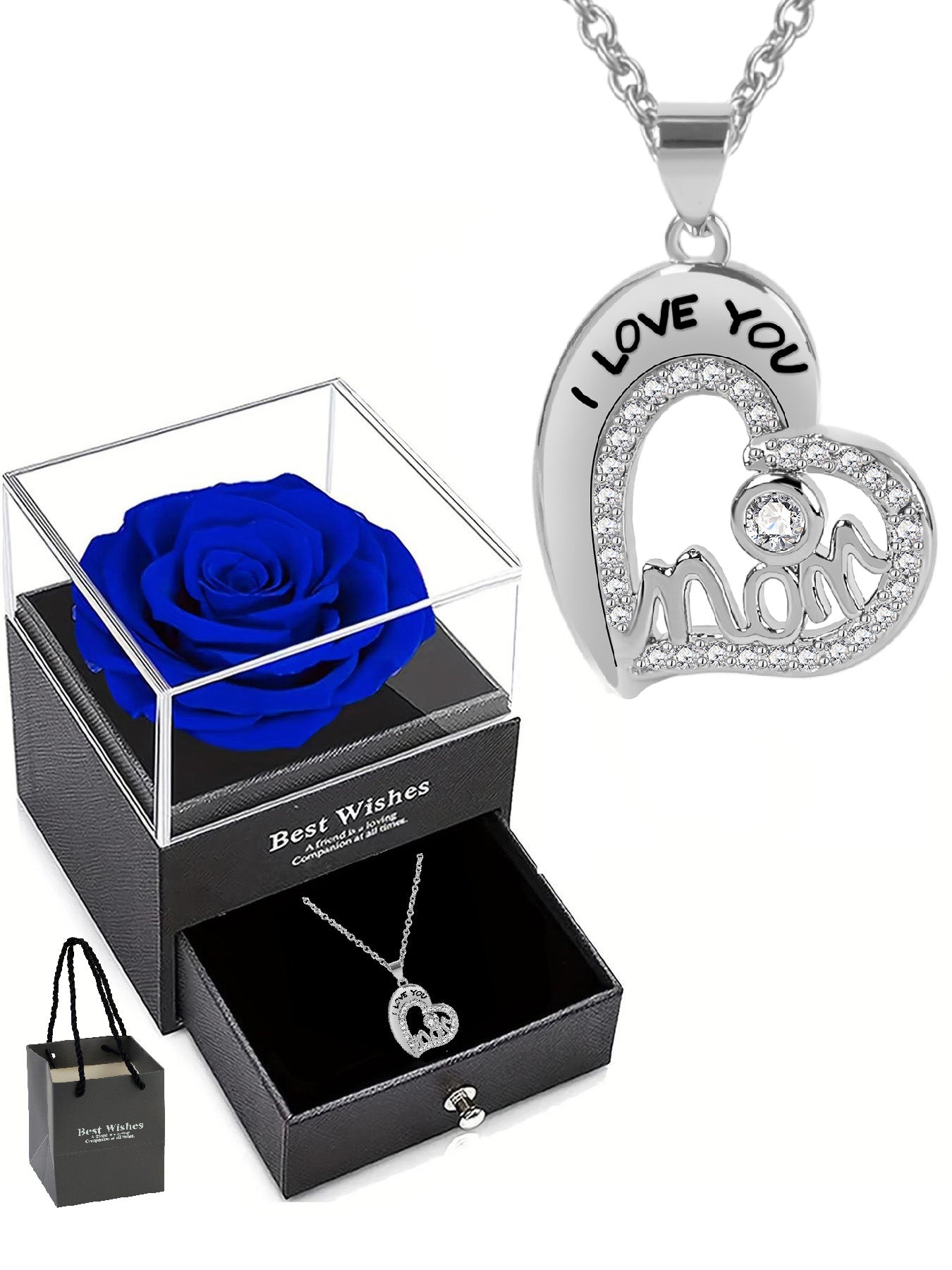 Unique love pendant necklace design with romantic rose gift box, mother's holiday gift, mother women's necklace, women's holiday gift, party fashion jewelry, Valentine's Day Thanksgiving anniversary gift, women's jewelry gift, gift for girlfriend mother w