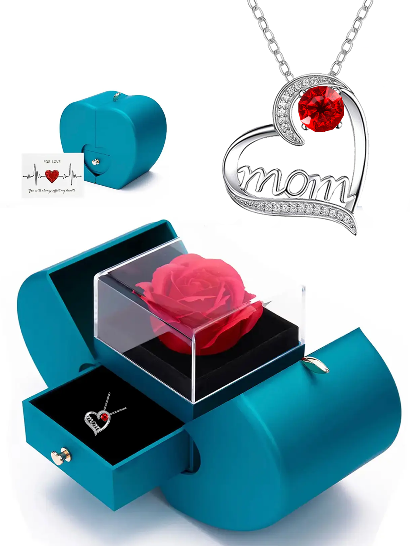 Heart-shaped women's pendant necklace with rose apple gift box, Mother's Day gift for mom, wedding anniversary gift for wife, romantic women's holiday gift, anniversary gift for mom and grandma, female holiday gift