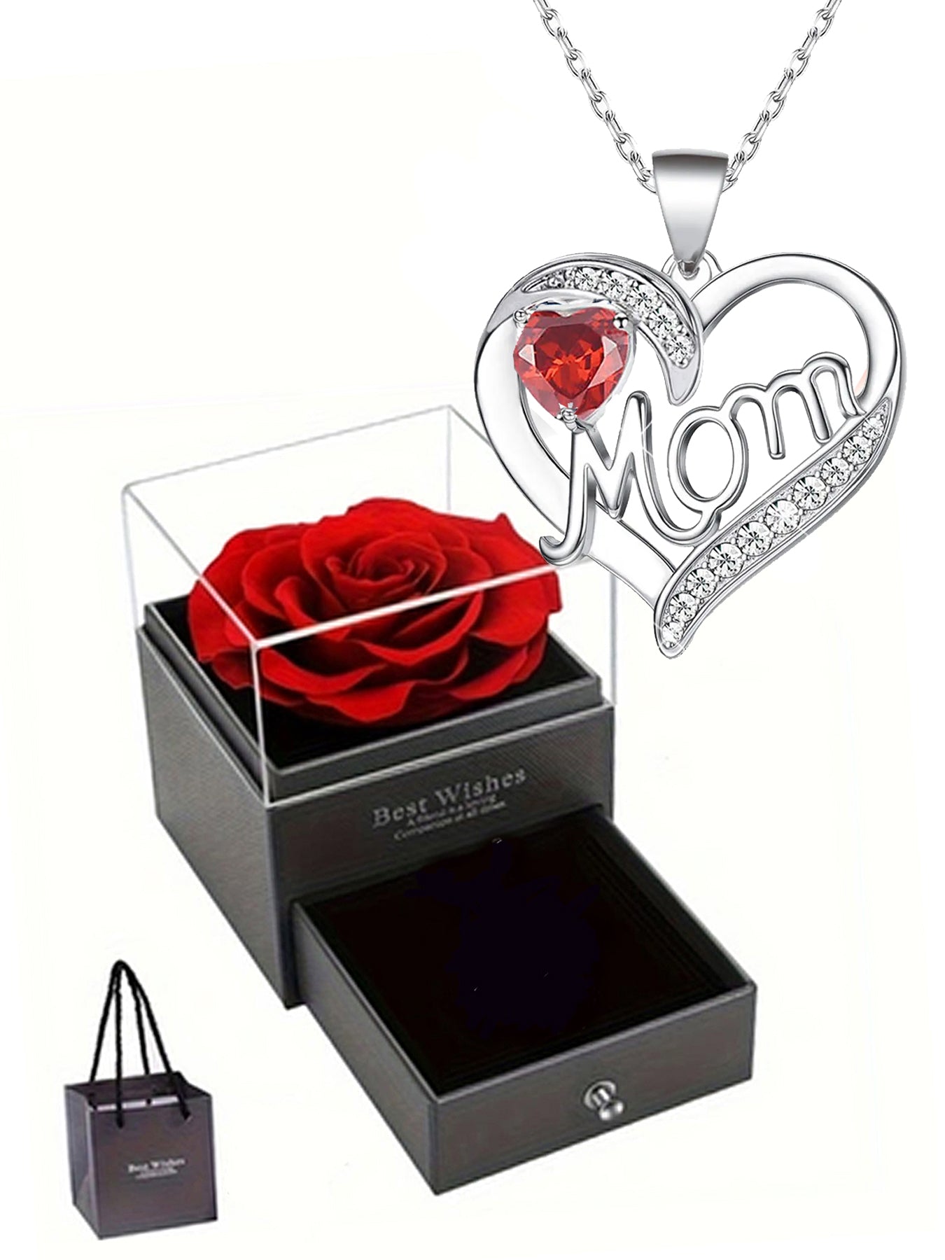 Double heart love design pendant necklace, women's mother necklace, women's rose gift box necklace, Mother's Day gift, holiday gift for mother, grandmother, anniversary gift, gift for wife, Mother's Day gift for mother, jewelry birthday gift for women