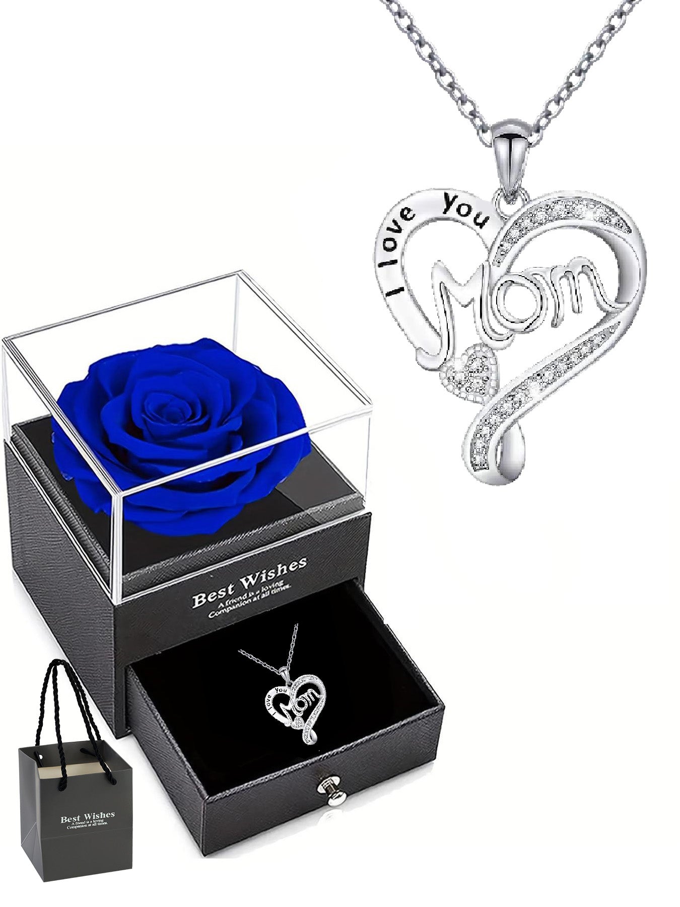 Double heart necklace mom style with eternal rose gift box, women's pendant necklace, women's jewelry gift, mother's day women's necklace, anniversary gift for mom and grandma, mother's day gift, party fashion jewelry, mom women's necklace, anniversary gi