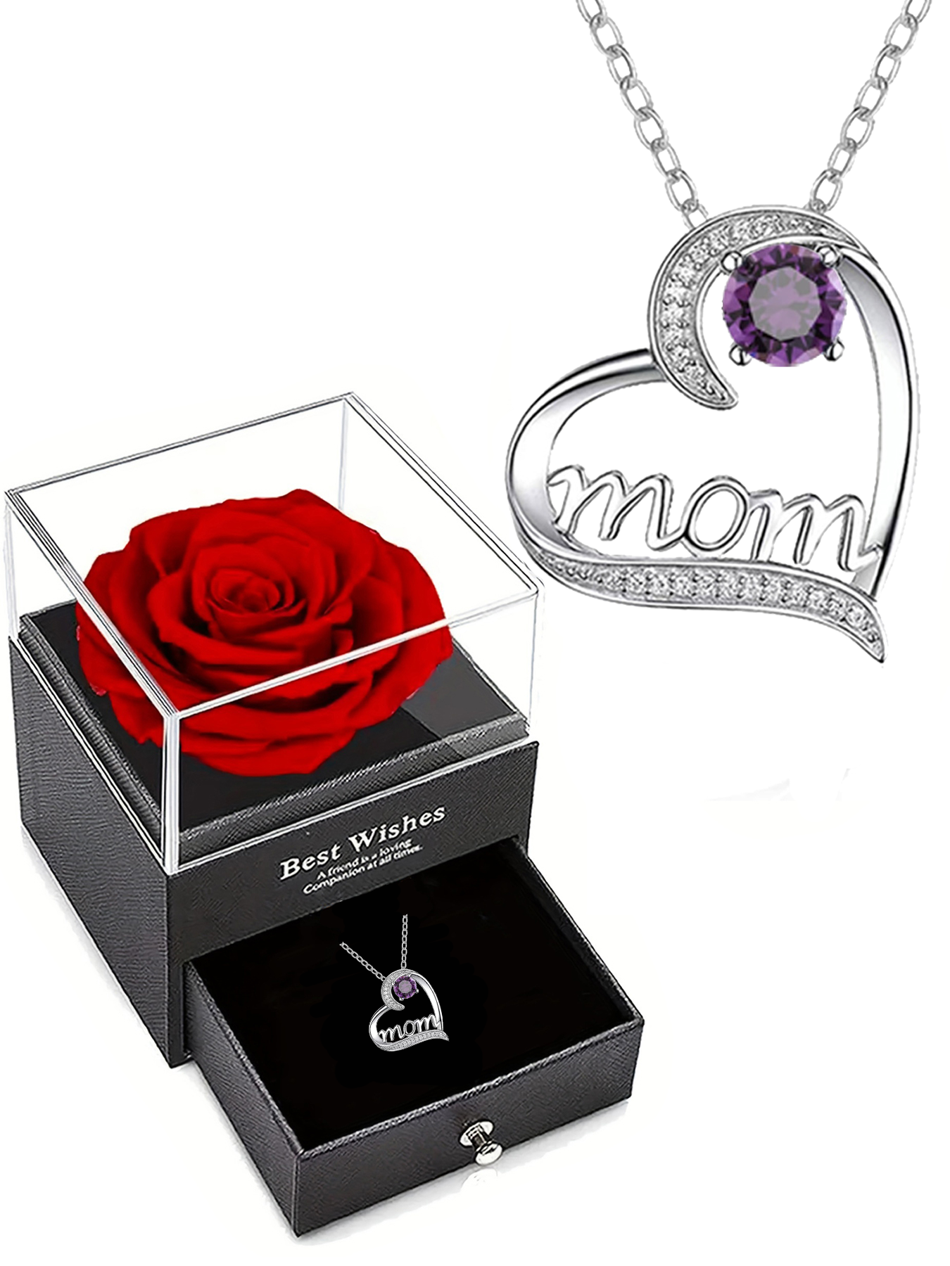 Mom love necklace with exquisite rose gift box, women's mother necklace, Mother's Day gift, holiday gift for mother and grandmother, anniversary gift, gift for wife, Mother's Day gift for mother, birthday holiday gift for women