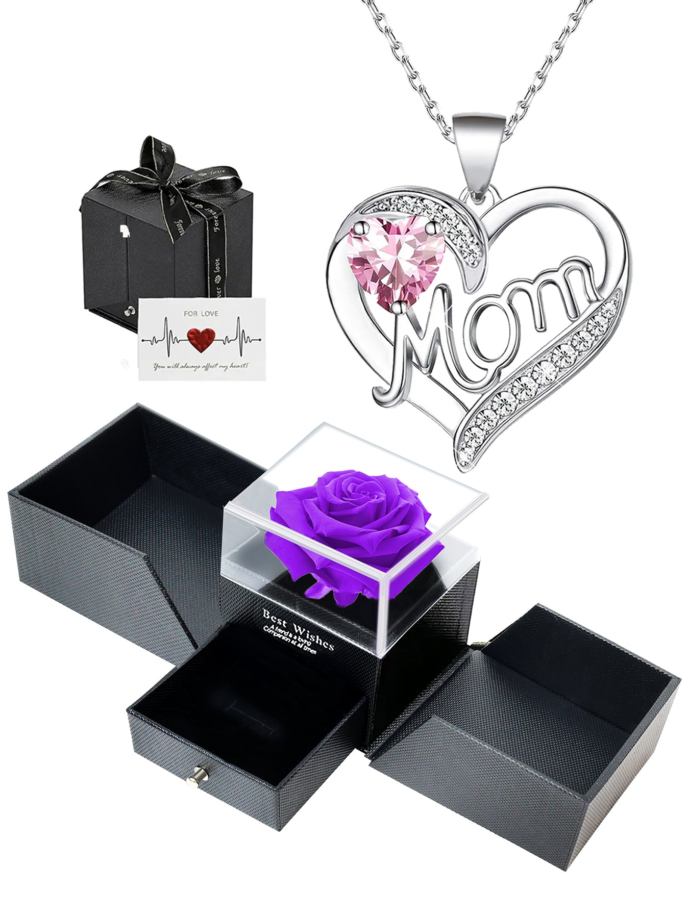 Double Heart Love Simple Pendant Necklace Double Door Rose Gift Box, Women's Mother's Necklace, Women's Rose Gift Box Necklace, Mother's Day Gift, Holiday Gift for Mom and Grandma, Gift for Wife, Mother's Day Gift for Mom, Jewelry Birthday Gift for Women,