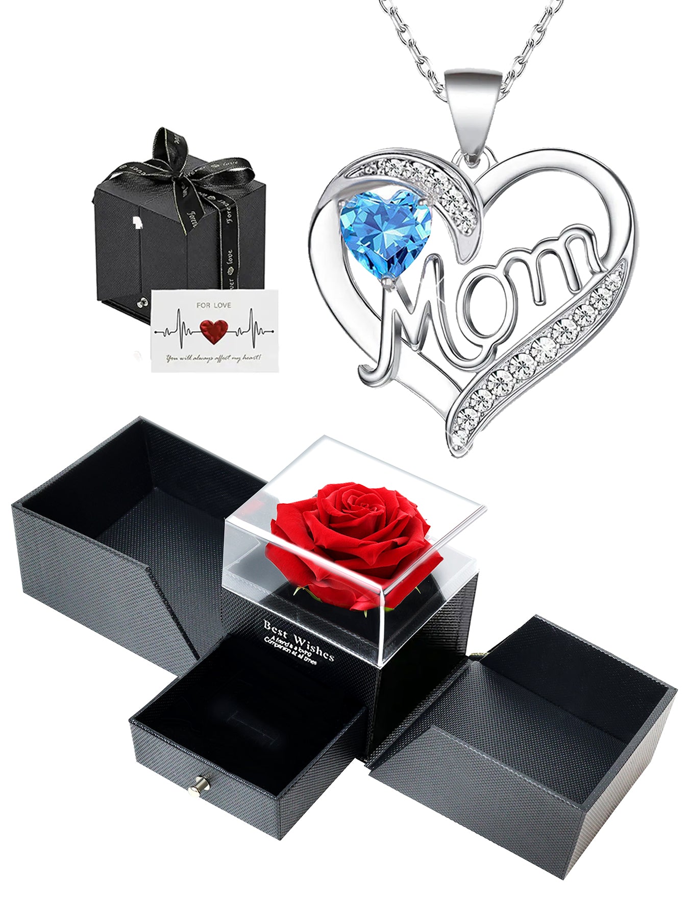 Double Heart Love Simple Pendant Necklace Double Door Rose Gift Box, Women's Mother's Necklace, Women's Rose Gift Box Necklace, Mother's Day Gift, Holiday Gift for Mom and Grandma, Gift for Wife, Mother's Day Gift for Mom, Jewelry Birthday Gift for Women,