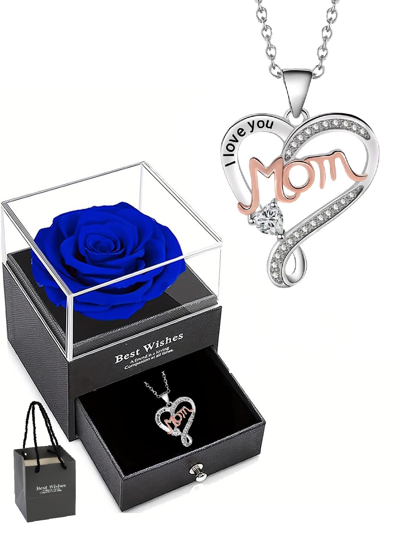 Double heart necklace mom style with eternal rose gift box, women's pendant necklace, women's jewelry gift, mother's day women's necklace, anniversary gift for mom and grandma, mother's day gift, party fashion jewelry, mom women's necklace, anniversary gi