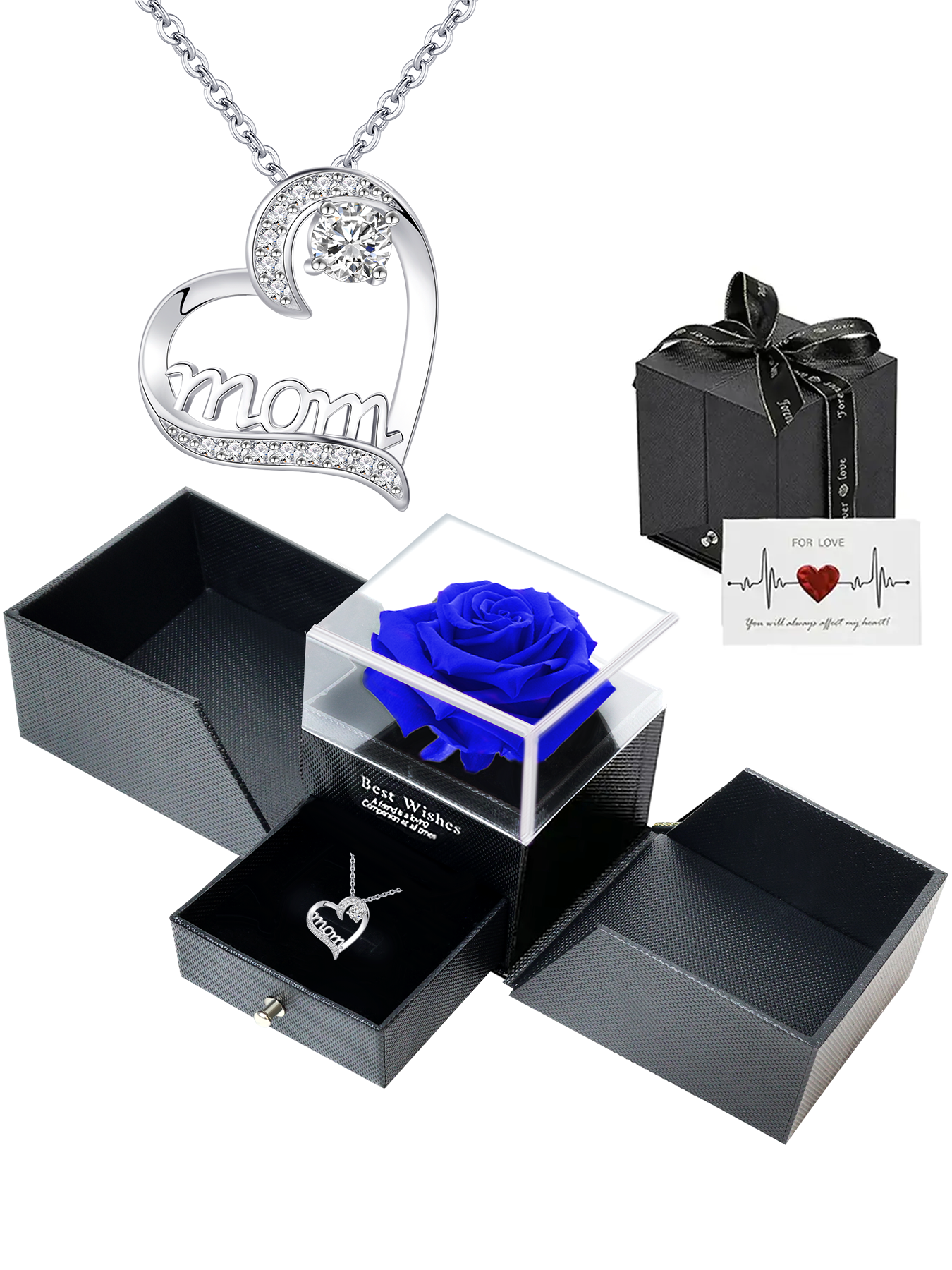 MOM all-match love necklace with double-door rose gift box, heart-shaped necklace for women, Mother's Day jewelry gift, women's necklace, daily holiday gift, anniversary gift, women's jewelry gift, gift for mother and wife