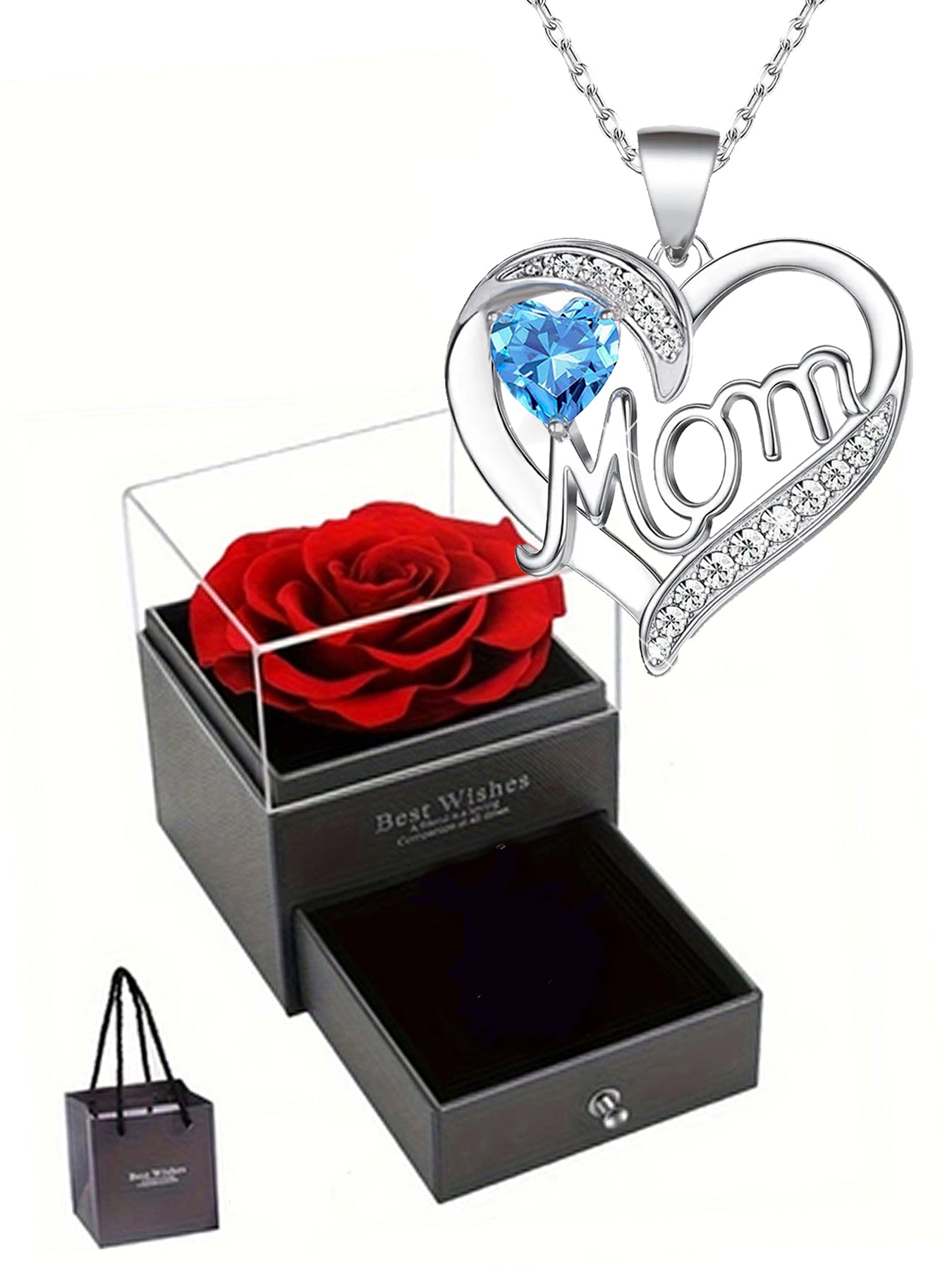 Double heart love design pendant necklace, women's mother necklace, women's rose gift box necklace, Mother's Day gift, holiday gift for mother, grandmother, anniversary gift, gift for wife, Mother's Day gift for mother, jewelry birthday gift for women