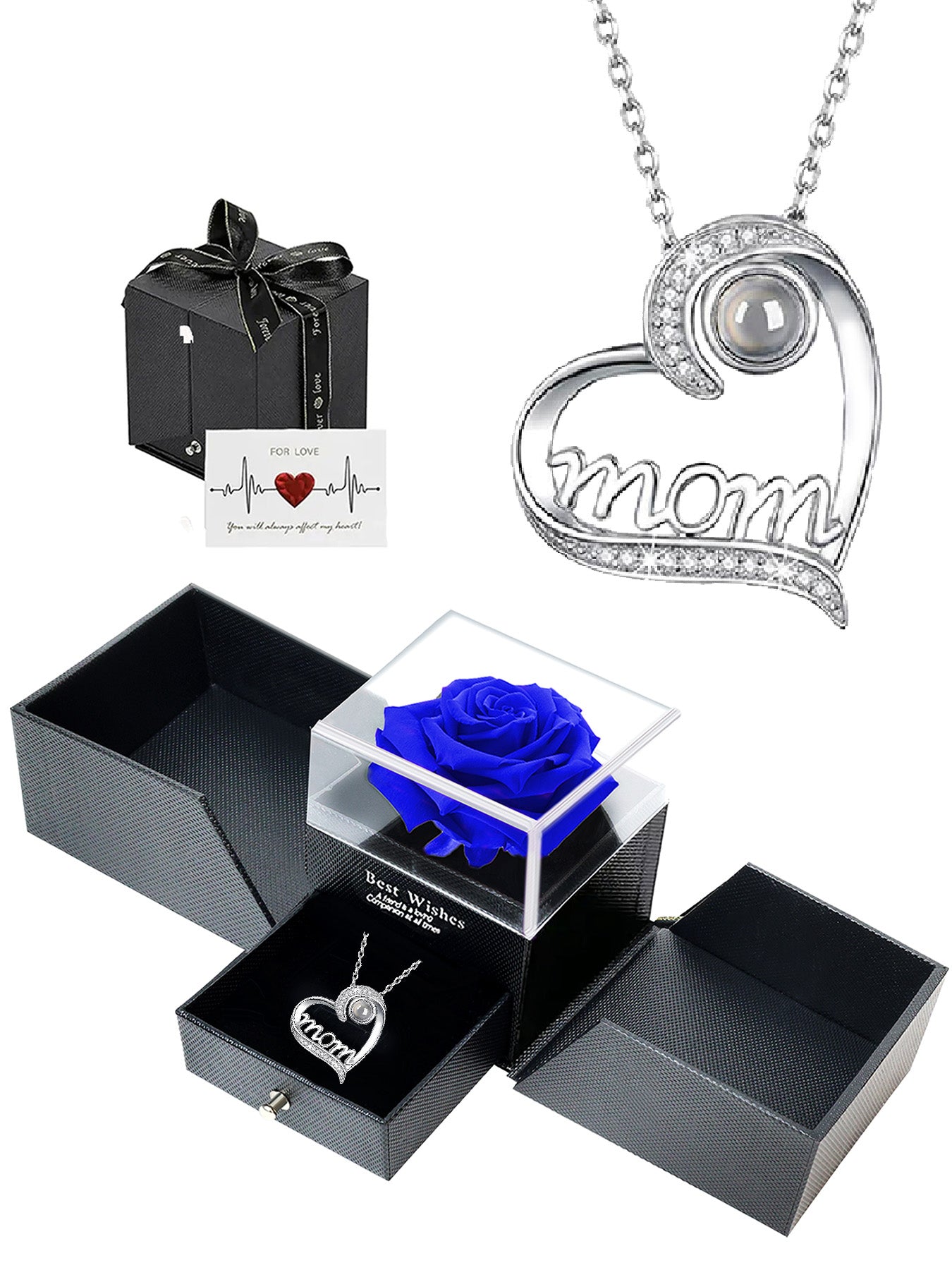 Heart-shaped projection necklace in one hundred languages with double-door exquisite rose gift box, women's mother necklace, Mother's Day gift, holiday gift for mother and grandmother, anniversary gift, gift for wife, Mother's Day gift for mother, birth