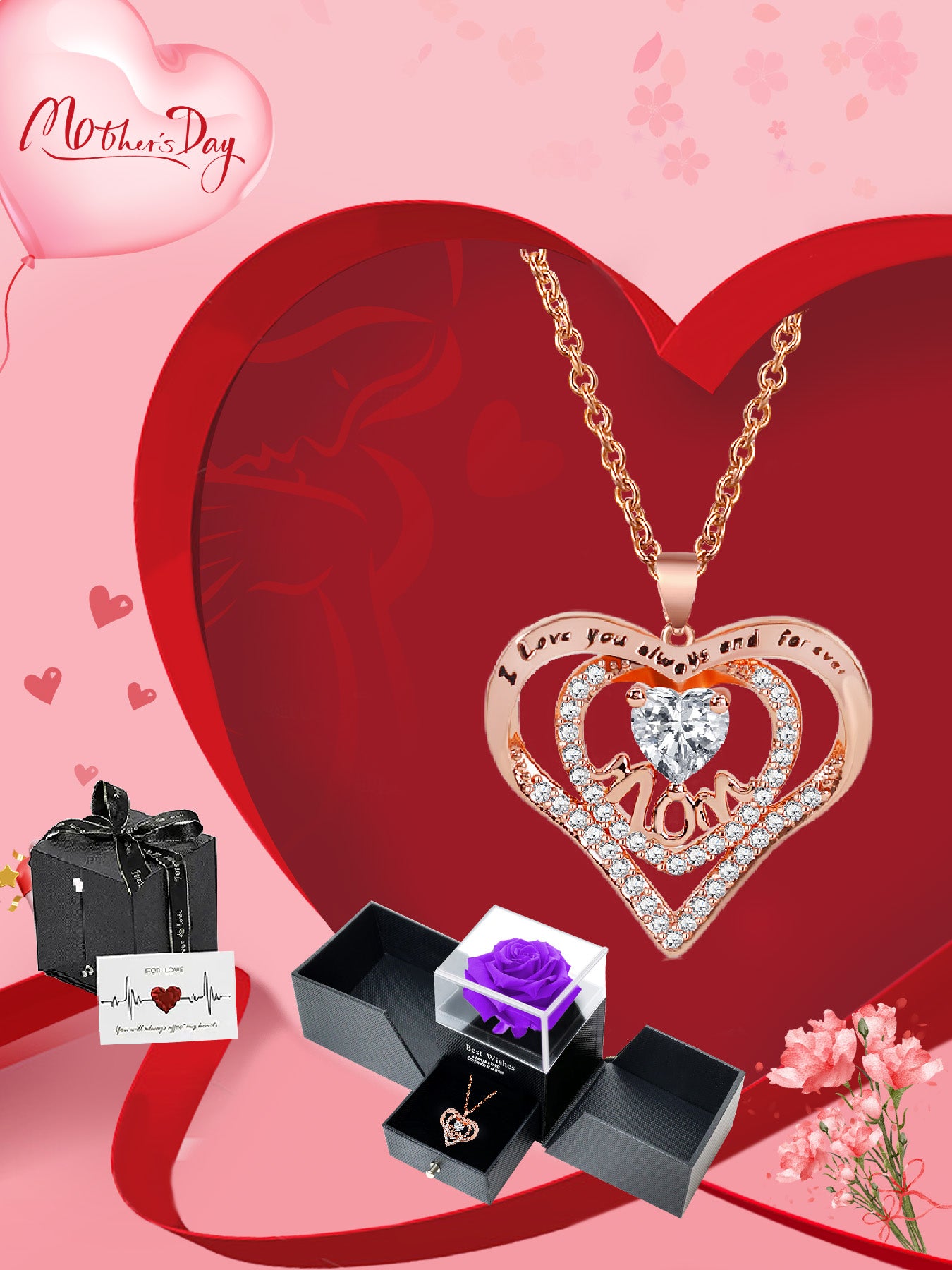 Simple mom design heart-shaped necklace, anniversary gift for mom and grandma, Mother's Day gift, party fashion jewelry, mom women's necklace, gift for girlfriend, mother and wife, anniversary gift, women's mother necklace, women's jewelry gift