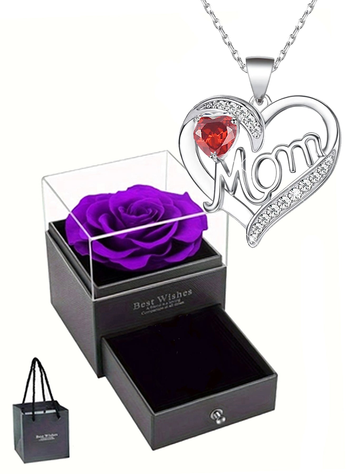 Double heart love design pendant necklace, women's mother necklace, women's rose gift box necklace, Mother's Day gift, holiday gift for mother, grandmother, anniversary gift, gift for wife, Mother's Day gift for mother, jewelry birthday gift for women