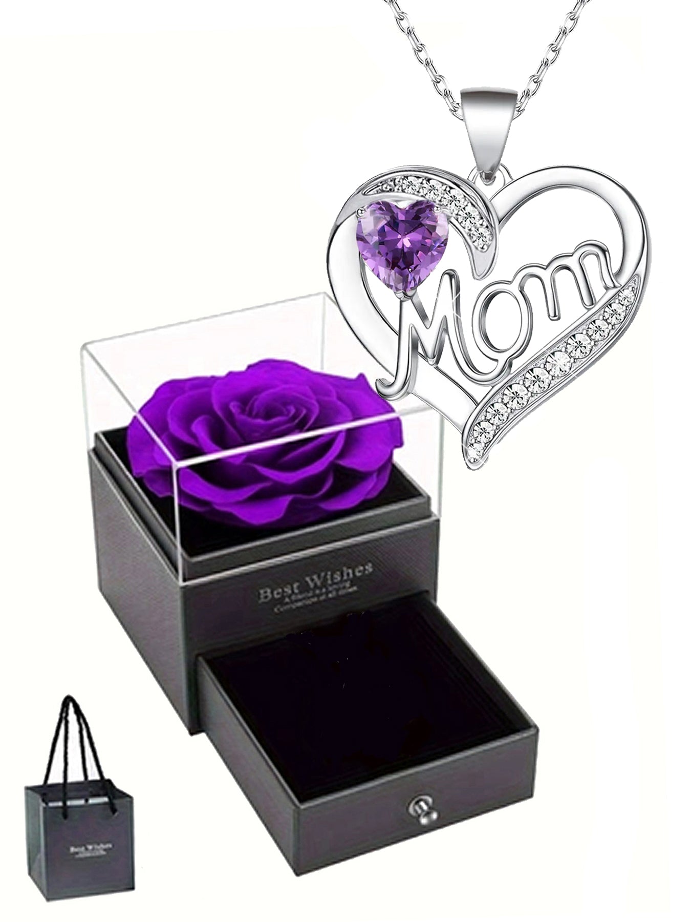 Double heart love design pendant necklace, women's mother necklace, women's rose gift box necklace, Mother's Day gift, holiday gift for mother, grandmother, anniversary gift, gift for wife, Mother's Day gift for mother, jewelry birthday gift for women