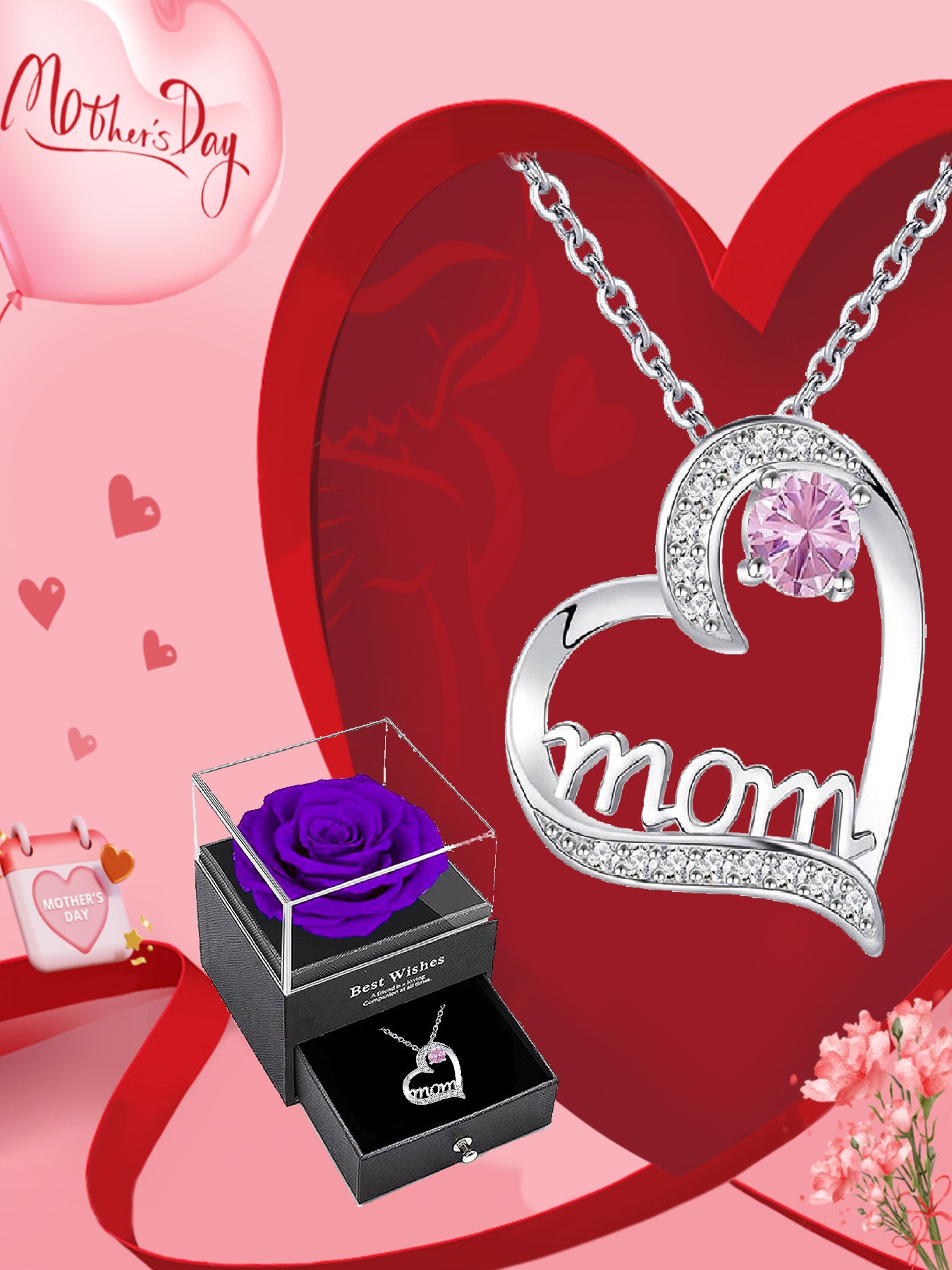 Mom love necklace with exquisite rose gift box, women's mother necklace, Mother's Day gift, holiday gift for mother and grandmother, anniversary gift, gift for wife, Mother's Day gift for mother, birthday holiday gift for women