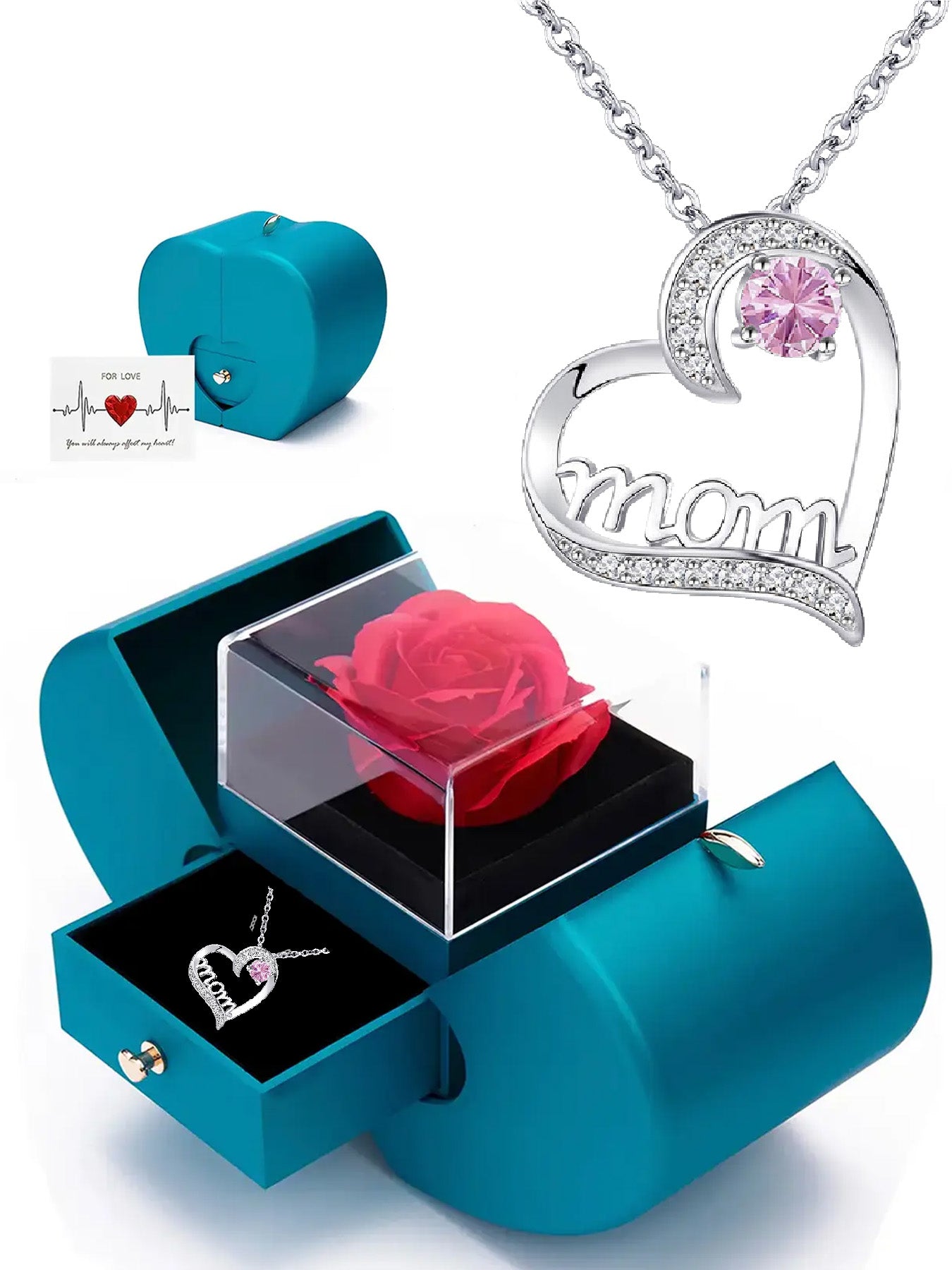 Heart-shaped women's pendant necklace with rose apple gift box, Mother's Day gift for mom, wedding anniversary gift for wife, romantic women's holiday gift, anniversary gift for mom and grandma, female holiday gift