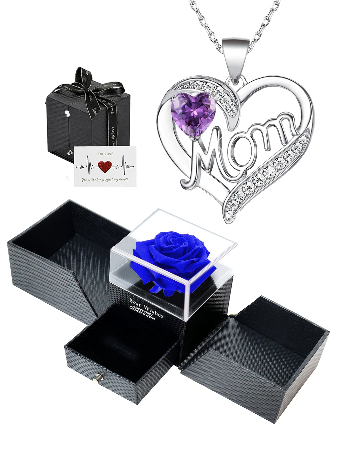 Double Heart Love Simple Pendant Necklace Double Door Rose Gift Box, Women's Mother's Necklace, Women's Rose Gift Box Necklace, Mother's Day Gift, Holiday Gift for Mom and Grandma, Gift for Wife, Mother's Day Gift for Mom, Jewelry Birthday Gift for Women,