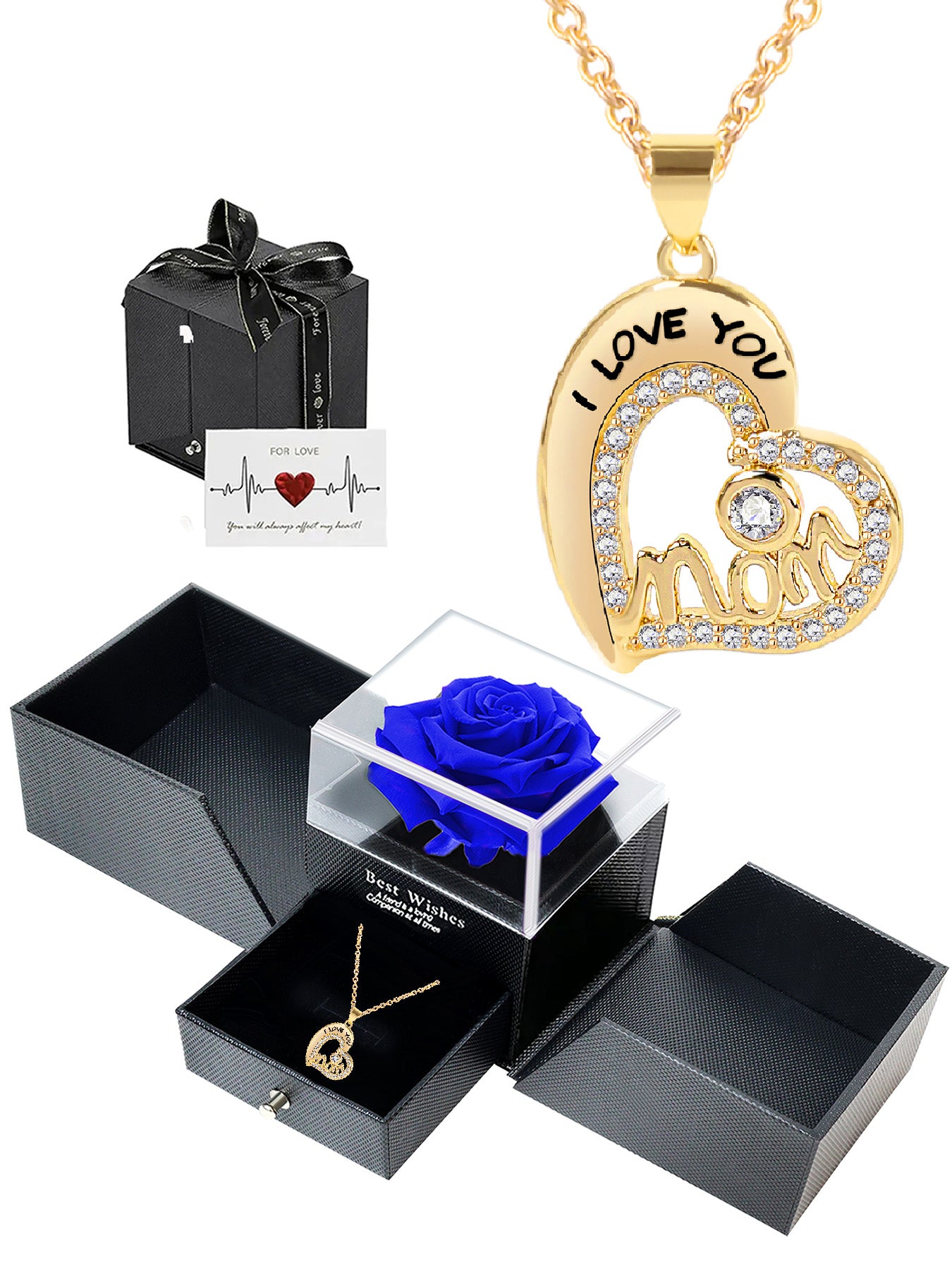 Simple and unique love necklace design with eternal rose gift box, mother's holiday gift, mother women's necklace, female holiday gift, party fashion jewelry, Valentine's Day Thanksgiving anniversary gift, women's jewelry gift, gift for girlfriend mother