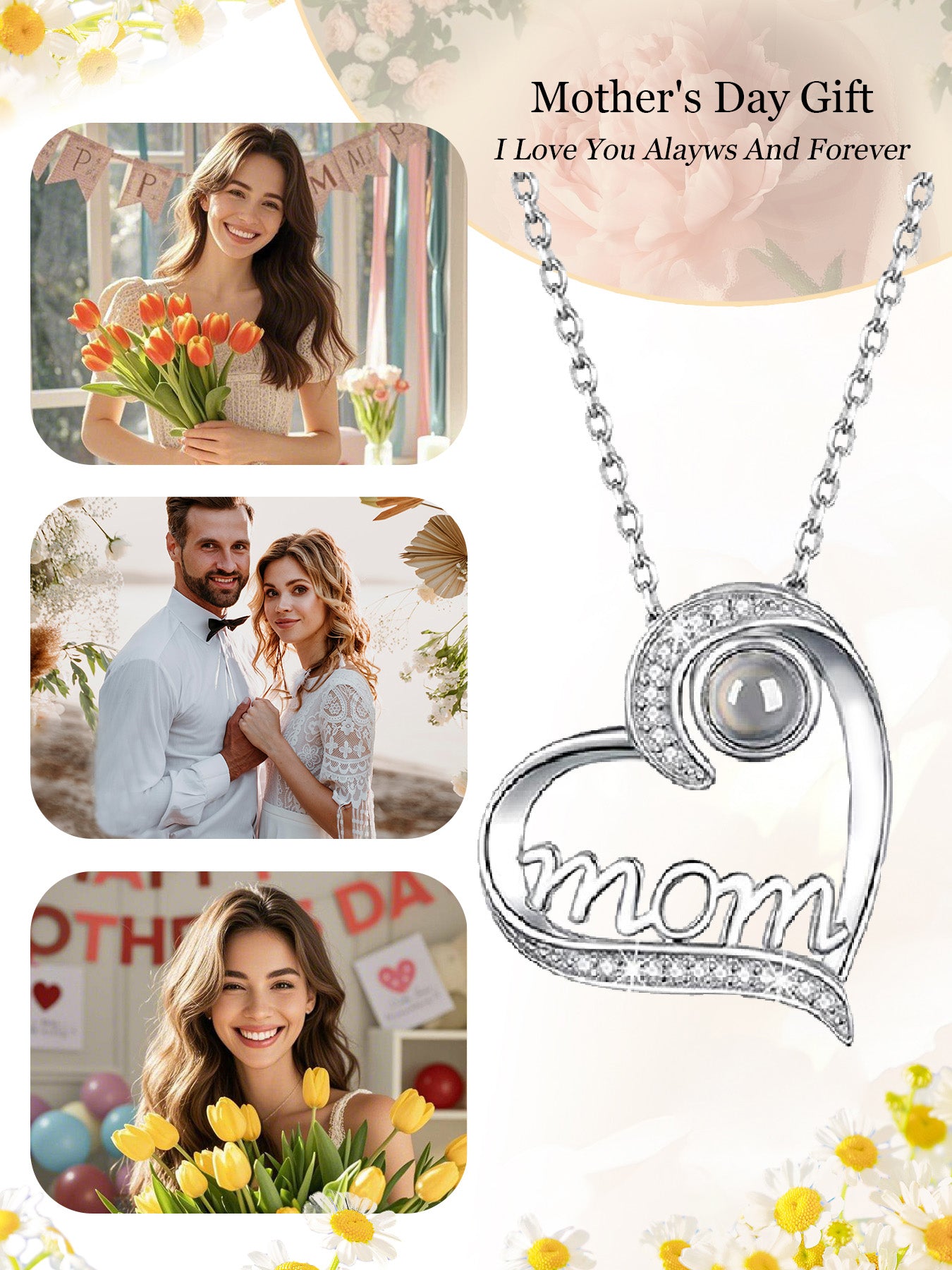 Love projection necklace in one hundred languages with apple rose gift box, women's mother necklace, Mother's Day gift, holiday gift for mother and grandmother, anniversary gift, gift for wife, Mother's Day gift for mother, birthday gift for women