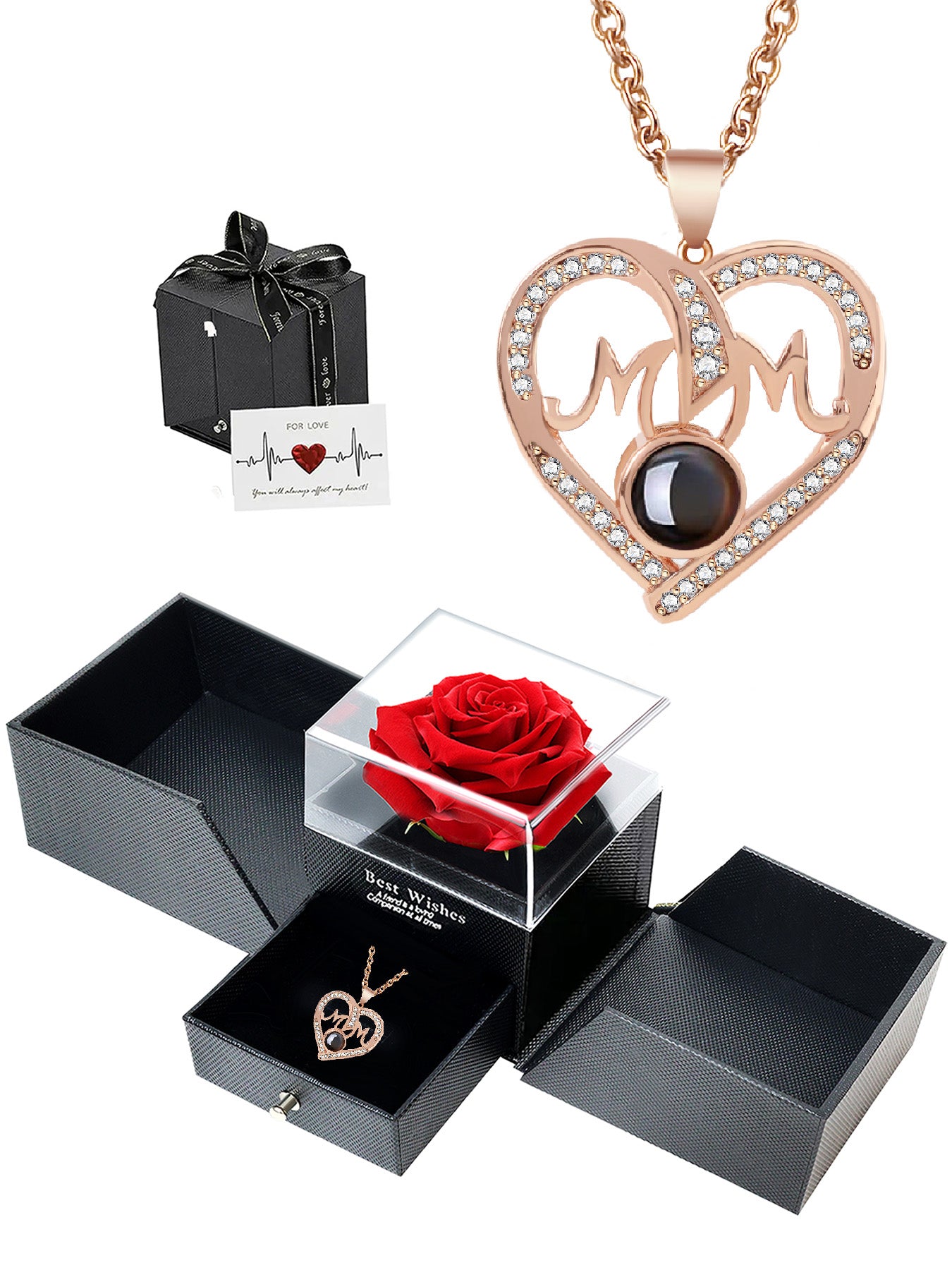 Simple love mom projection necklace with double door rose gift box, anniversary gift for mom and grandma, Mother's Day gift, daily holiday gift, gift for mom and wife, Valentine's Day, Christmas, Thanksgiving, anniversary gift, women's necklace, women's j