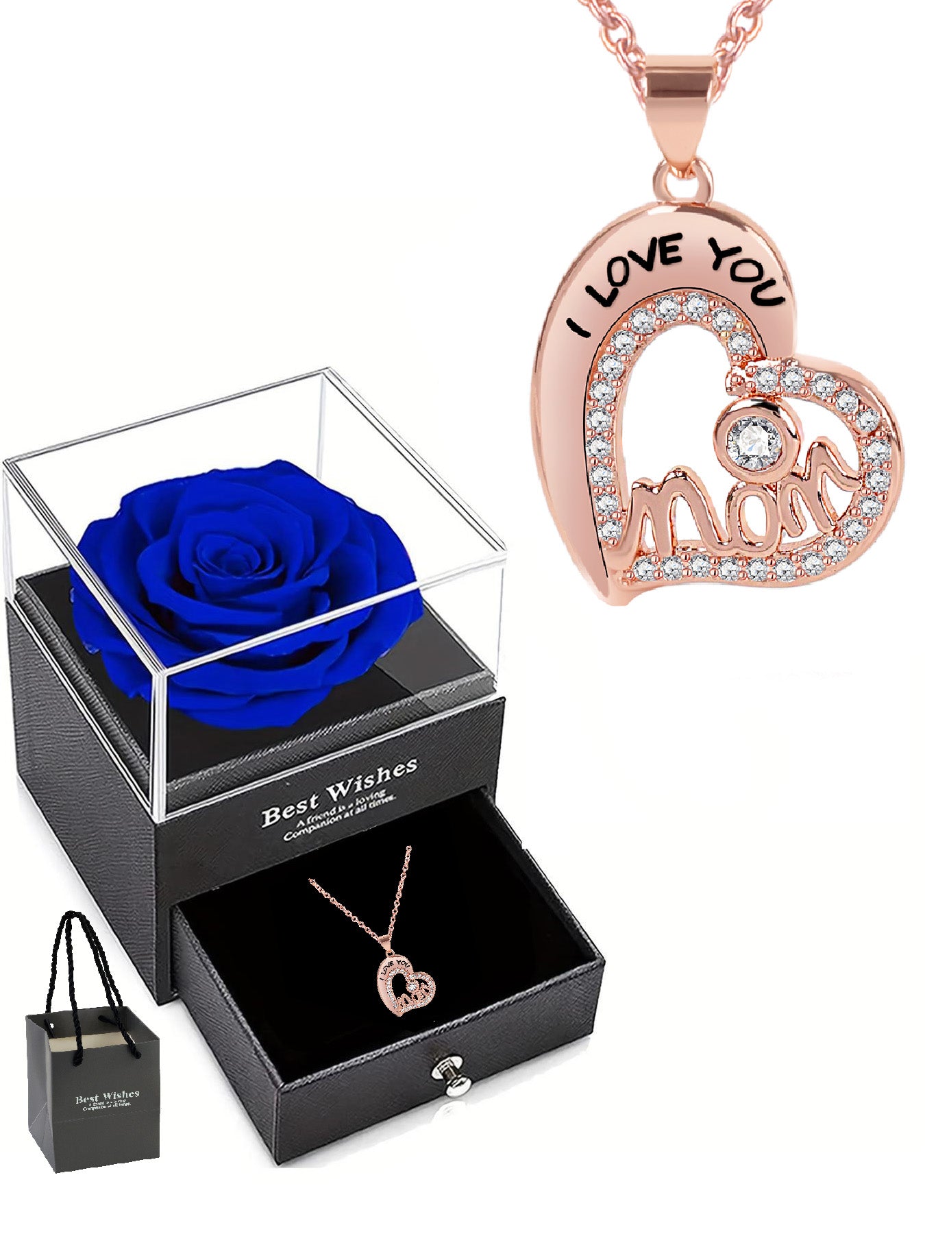 Unique love pendant necklace design with romantic rose gift box, mother's holiday gift, mother women's necklace, women's holiday gift, party fashion jewelry, Valentine's Day Thanksgiving anniversary gift, women's jewelry gift, gift for girlfriend mother w