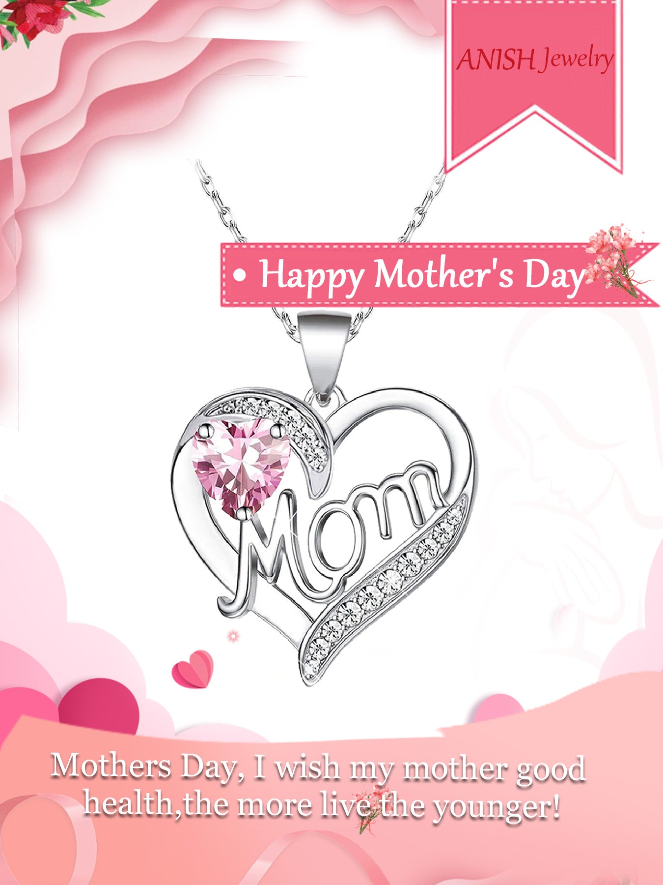 Double Heart Love Simple Pendant Necklace Double Door Rose Gift Box, Women's Mother's Necklace, Women's Rose Gift Box Necklace, Mother's Day Gift, Holiday Gift for Mom and Grandma, Gift for Wife, Mother's Day Gift for Mom, Jewelry Birthday Gift for Women,