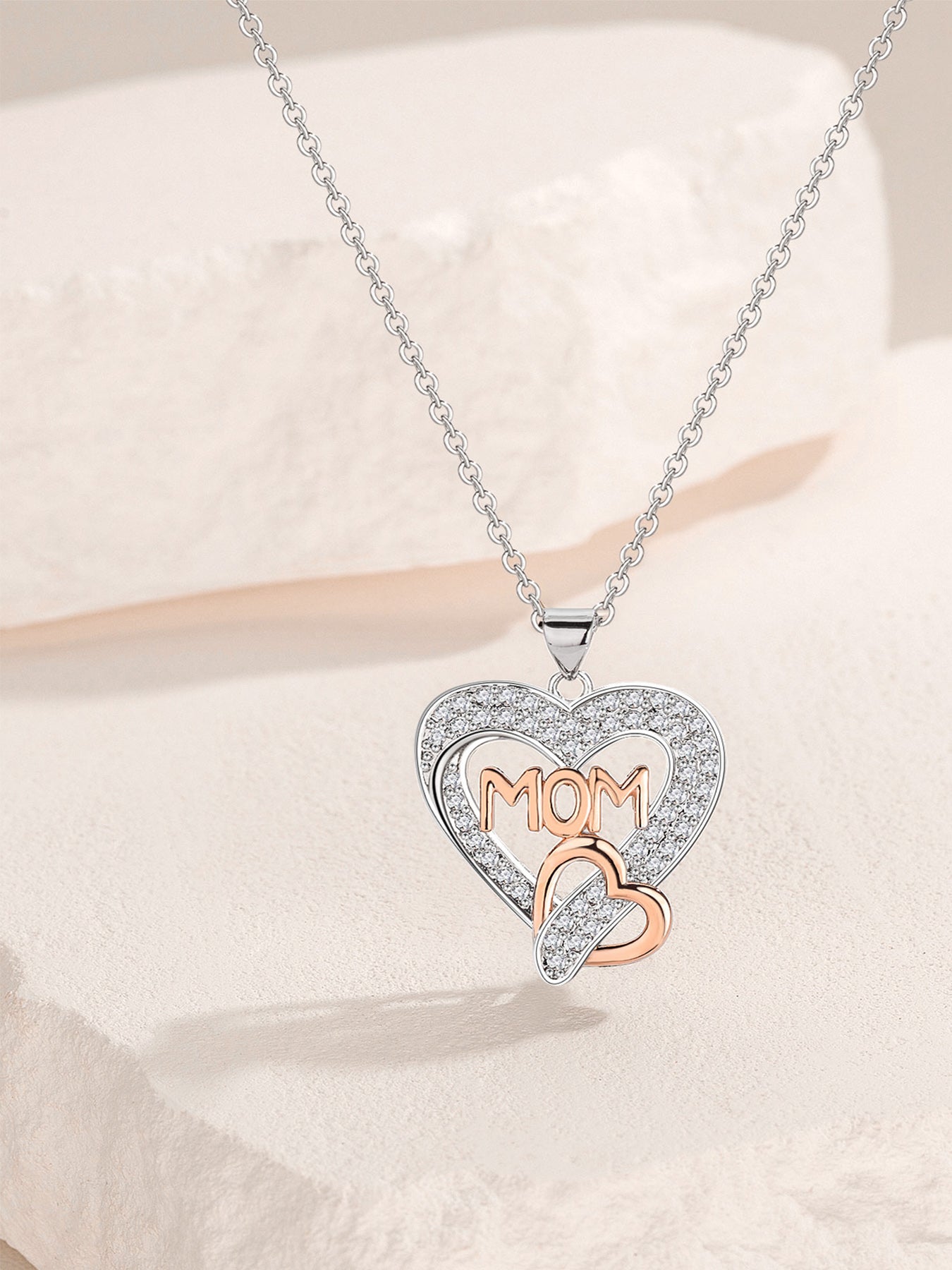 Design double heart necklace with apple rose gift box, holiday gift for mom, grandma, grandmother, holiday gift for family on Mother's Day, daily holiday gift, Christmas, Thanksgiving, Valentine's Day, anniversary gift, women's necklace, women's jewelry g