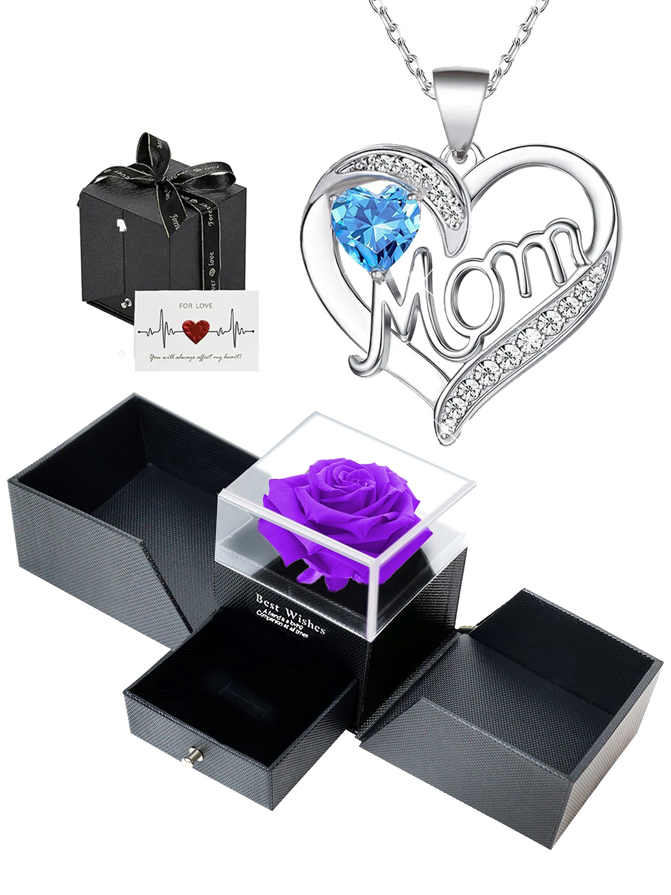 Double Heart Love Simple Pendant Necklace Double Door Rose Gift Box, Women's Mother's Necklace, Women's Rose Gift Box Necklace, Mother's Day Gift, Holiday Gift for Mom and Grandma, Gift for Wife, Mother's Day Gift for Mom, Jewelry Birthday Gift for Women,