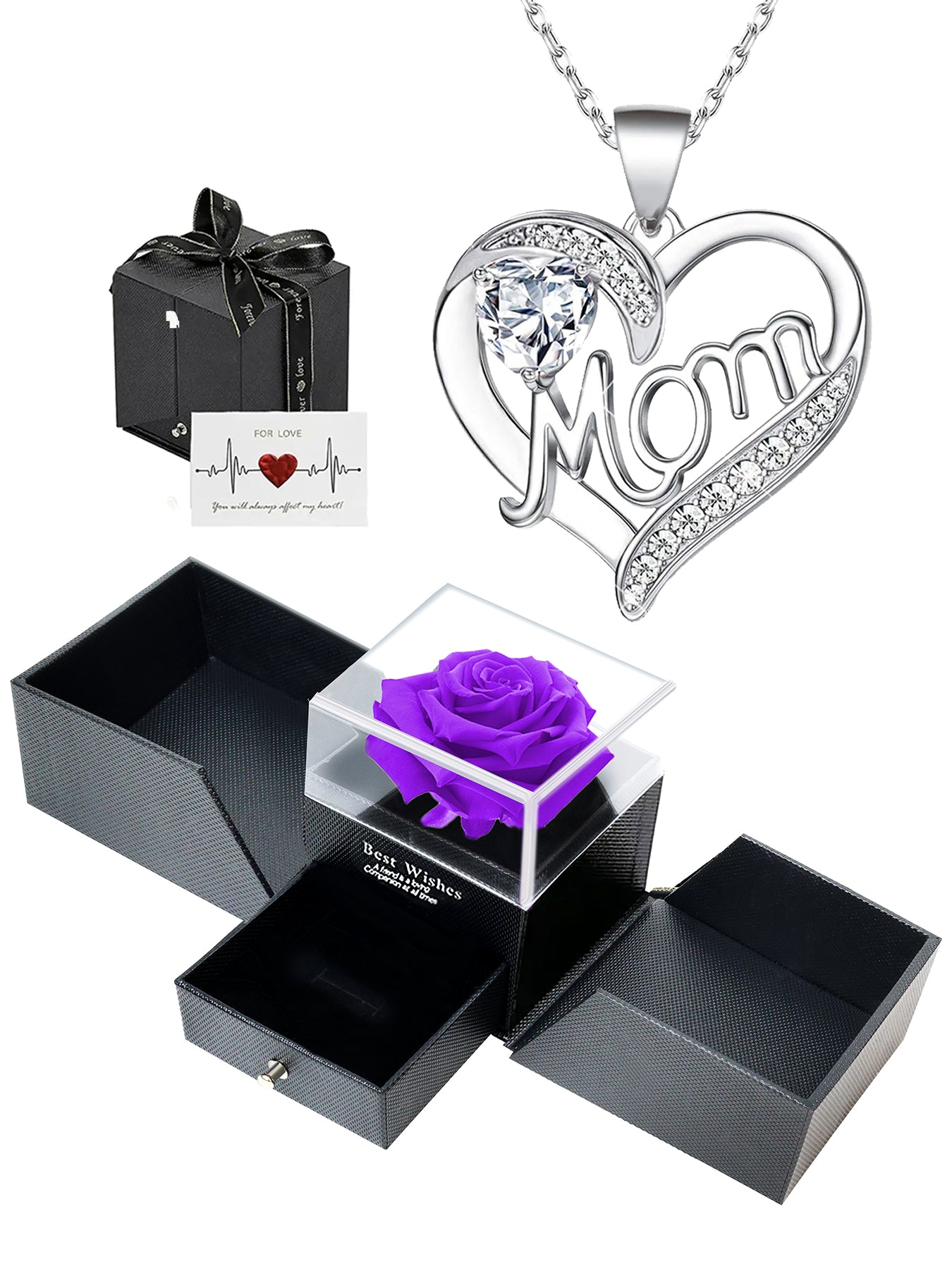 Double Heart Love Simple Pendant Necklace Double Door Rose Gift Box, Women's Mother's Necklace, Women's Rose Gift Box Necklace, Mother's Day Gift, Holiday Gift for Mom and Grandma, Gift for Wife, Mother's Day Gift for Mom, Jewelry Birthday Gift for Women,