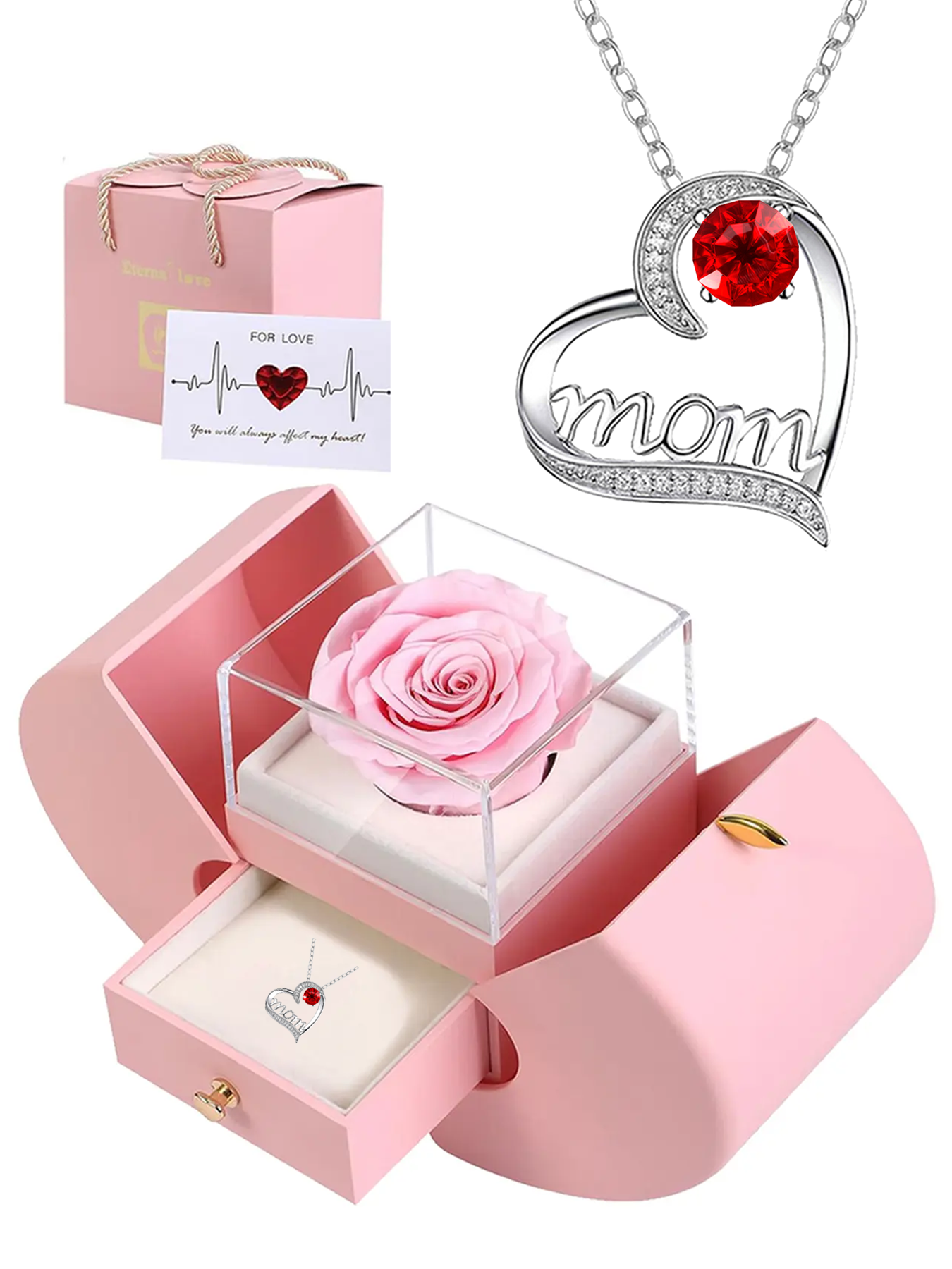 Heart-shaped women's pendant necklace with rose apple gift box, Mother's Day gift for mom, wedding anniversary gift for wife, romantic women's holiday gift, anniversary gift for mom and grandma, female holiday gift
