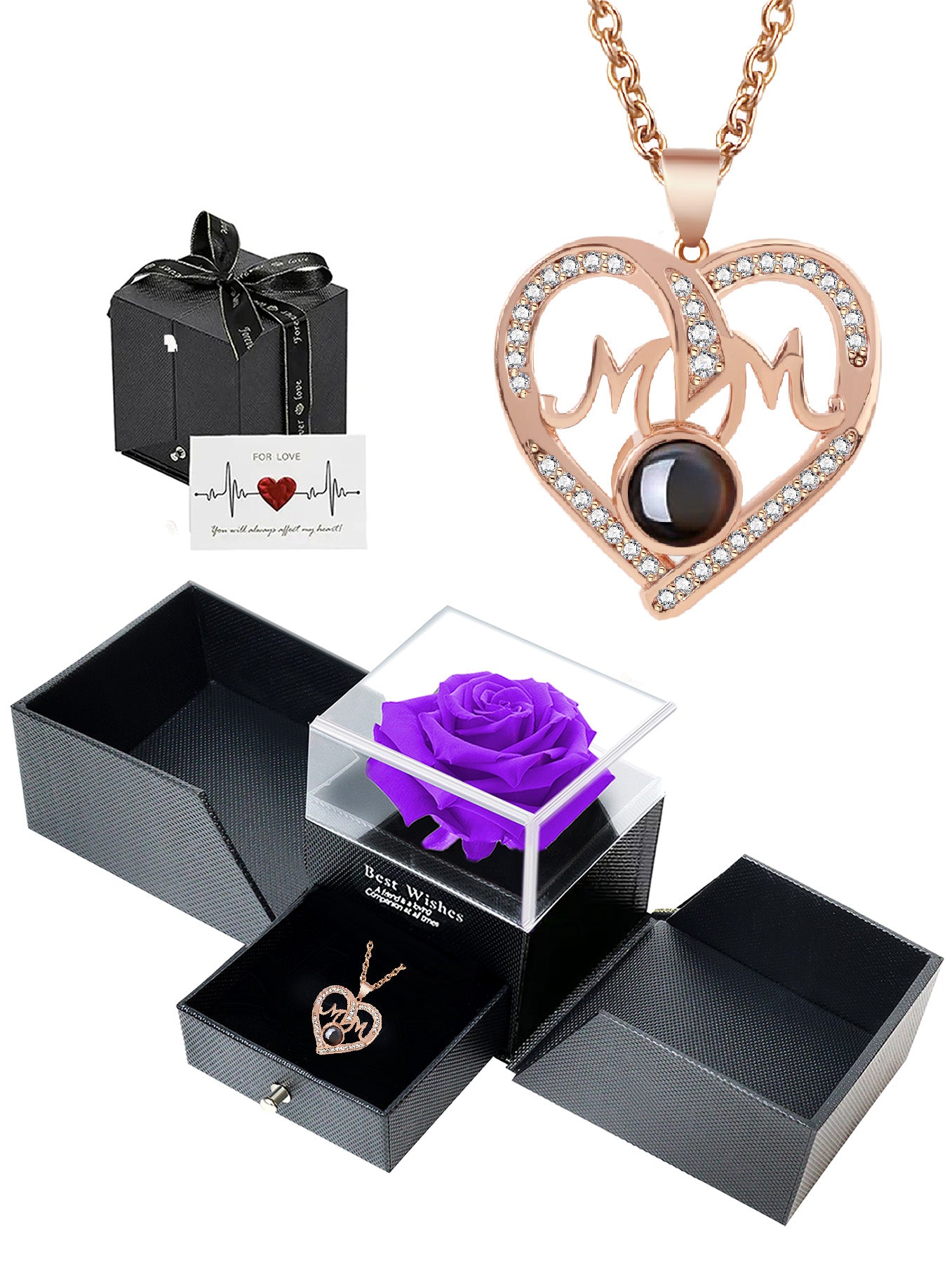 Simple love mom projection necklace with double door rose gift box, anniversary gift for mom and grandma, Mother's Day gift, daily holiday gift, gift for mom and wife, Valentine's Day, Christmas, Thanksgiving, anniversary gift, women's necklace, women's j