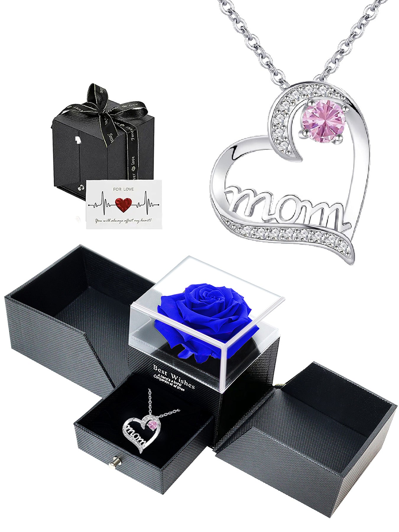 MOM all-match love necklace with double-door rose gift box, heart-shaped necklace for women, Mother's Day jewelry gift, women's necklace, daily holiday gift, anniversary gift, women's jewelry gift, gift for mother and wife