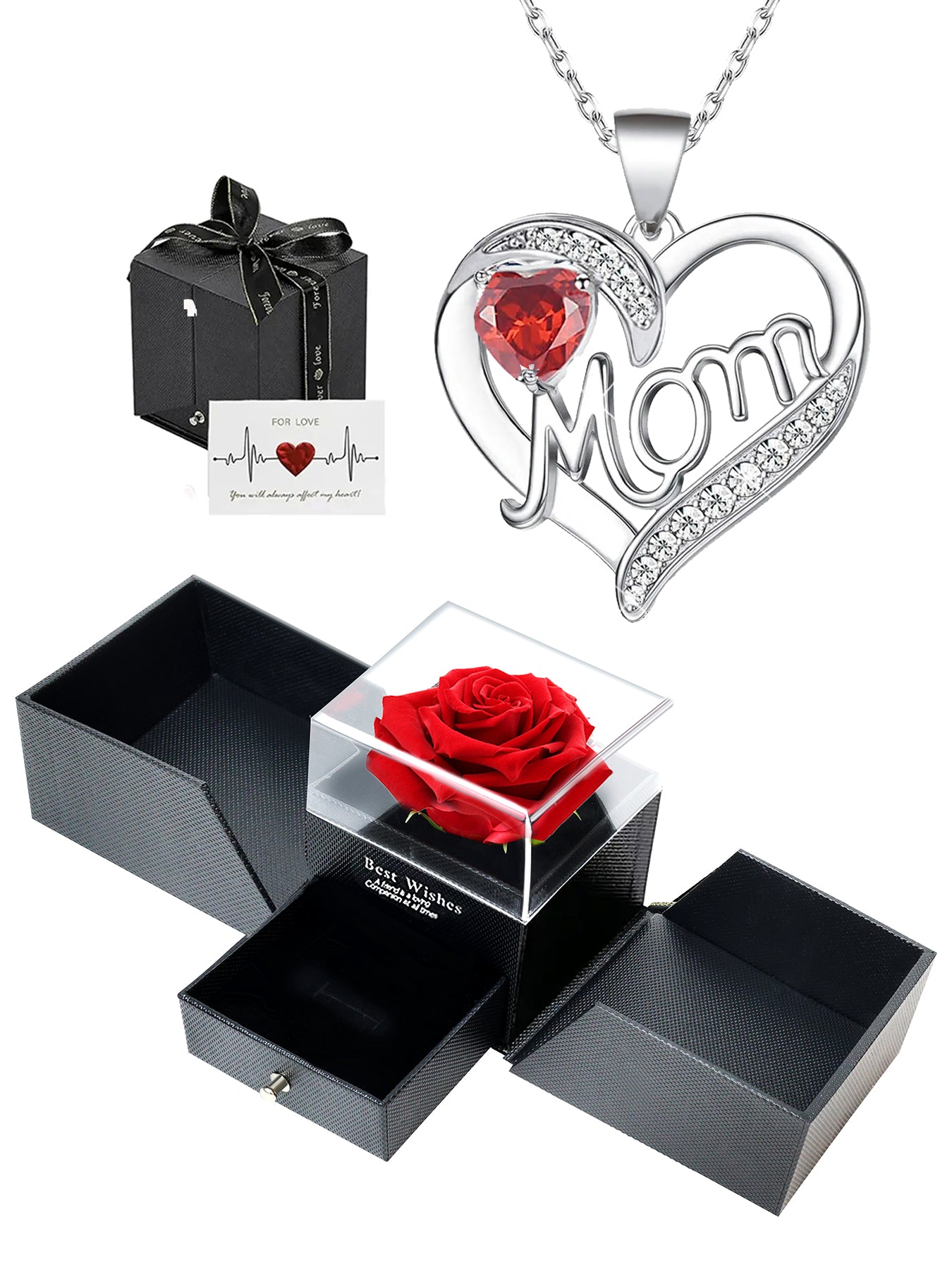Double Heart Love Simple Pendant Necklace Double Door Rose Gift Box, Women's Mother's Necklace, Women's Rose Gift Box Necklace, Mother's Day Gift, Holiday Gift for Mom and Grandma, Gift for Wife, Mother's Day Gift for Mom, Jewelry Birthday Gift for Women,