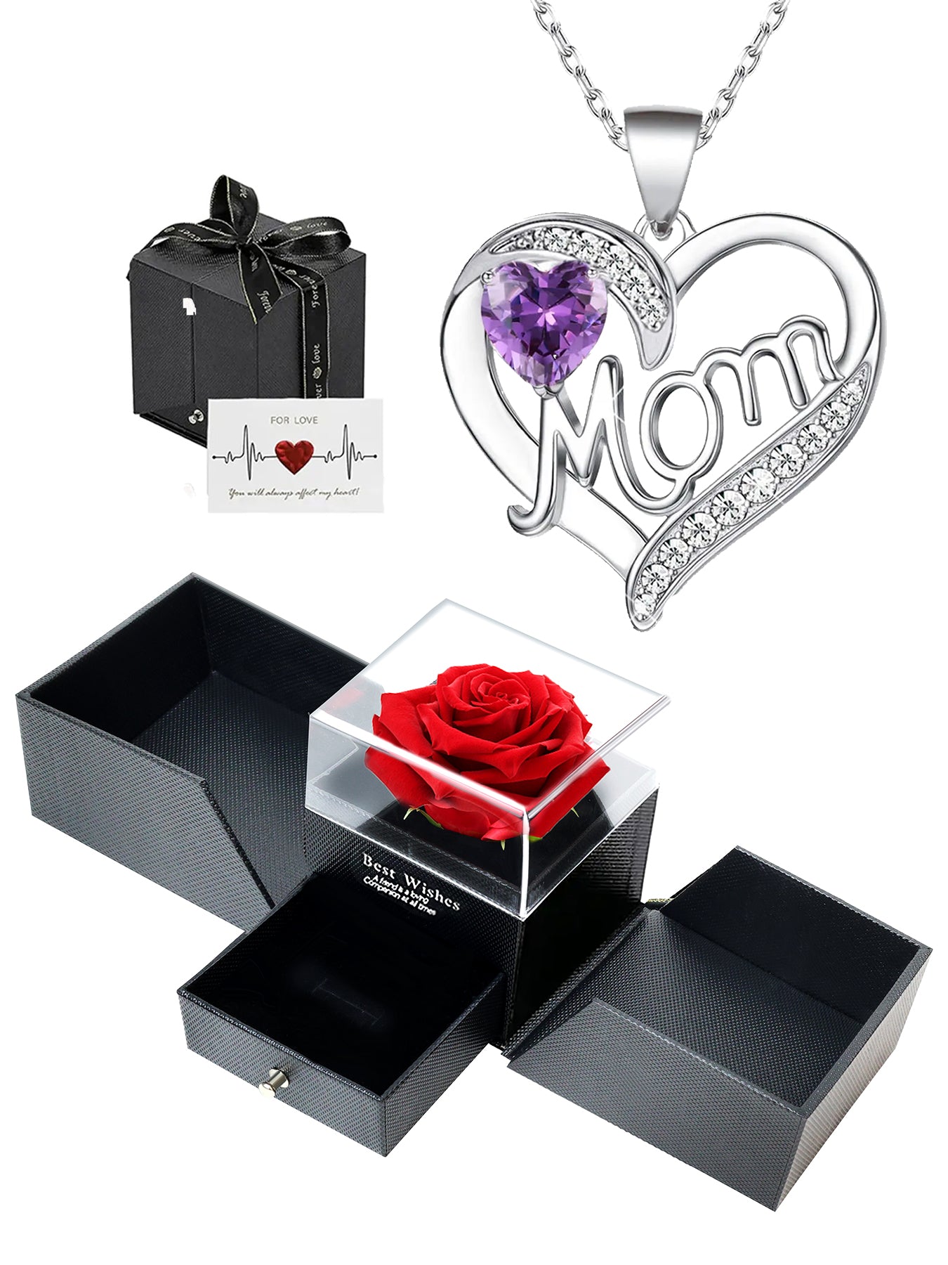 Double Heart Love Simple Pendant Necklace Double Door Rose Gift Box, Women's Mother's Necklace, Women's Rose Gift Box Necklace, Mother's Day Gift, Holiday Gift for Mom and Grandma, Gift for Wife, Mother's Day Gift for Mom, Jewelry Birthday Gift for Women,