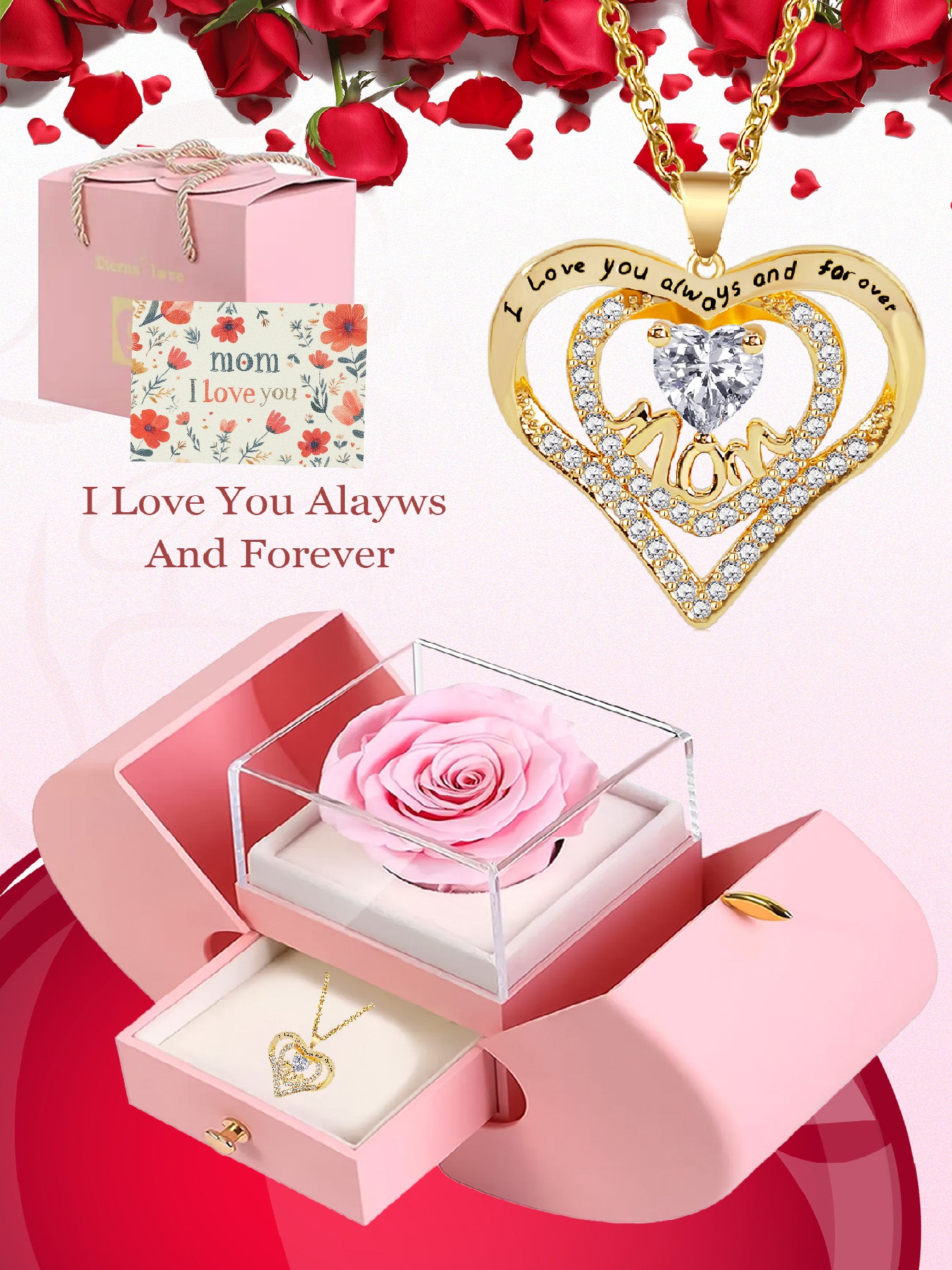 Romantic heart-shaped necklace mom design, anniversary gift for mom and grandma, Mother's Day gift, party fashion jewelry, mom women's necklace, gift for girlfriend, mother and wife, anniversary gift, women's mother necklace, women's jewelry gift