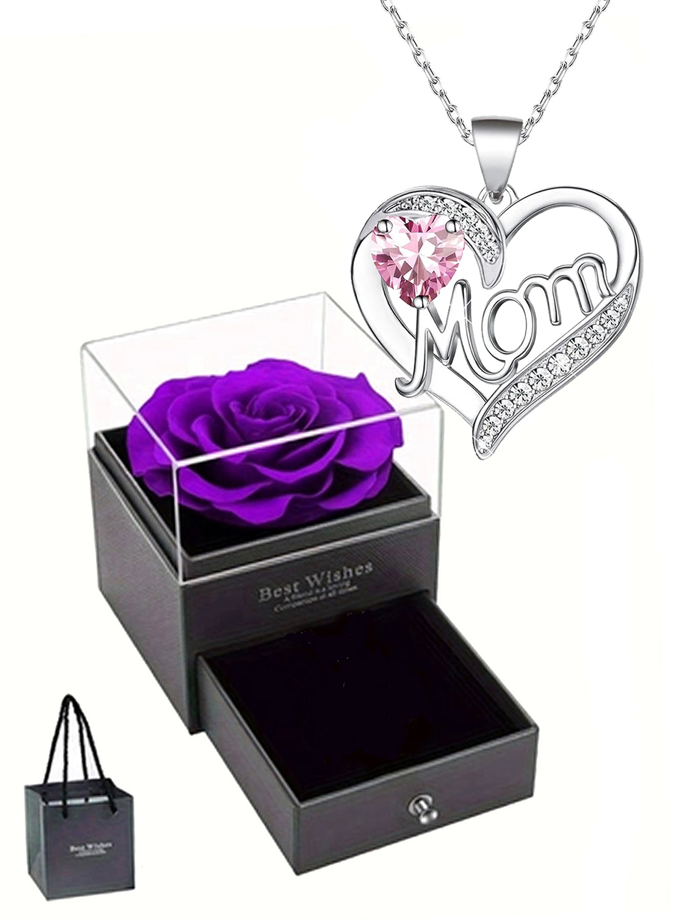 Double heart love design pendant necklace, women's mother necklace, women's rose gift box necklace, Mother's Day gift, holiday gift for mother, grandmother, anniversary gift, gift for wife, Mother's Day gift for mother, jewelry birthday gift for women
